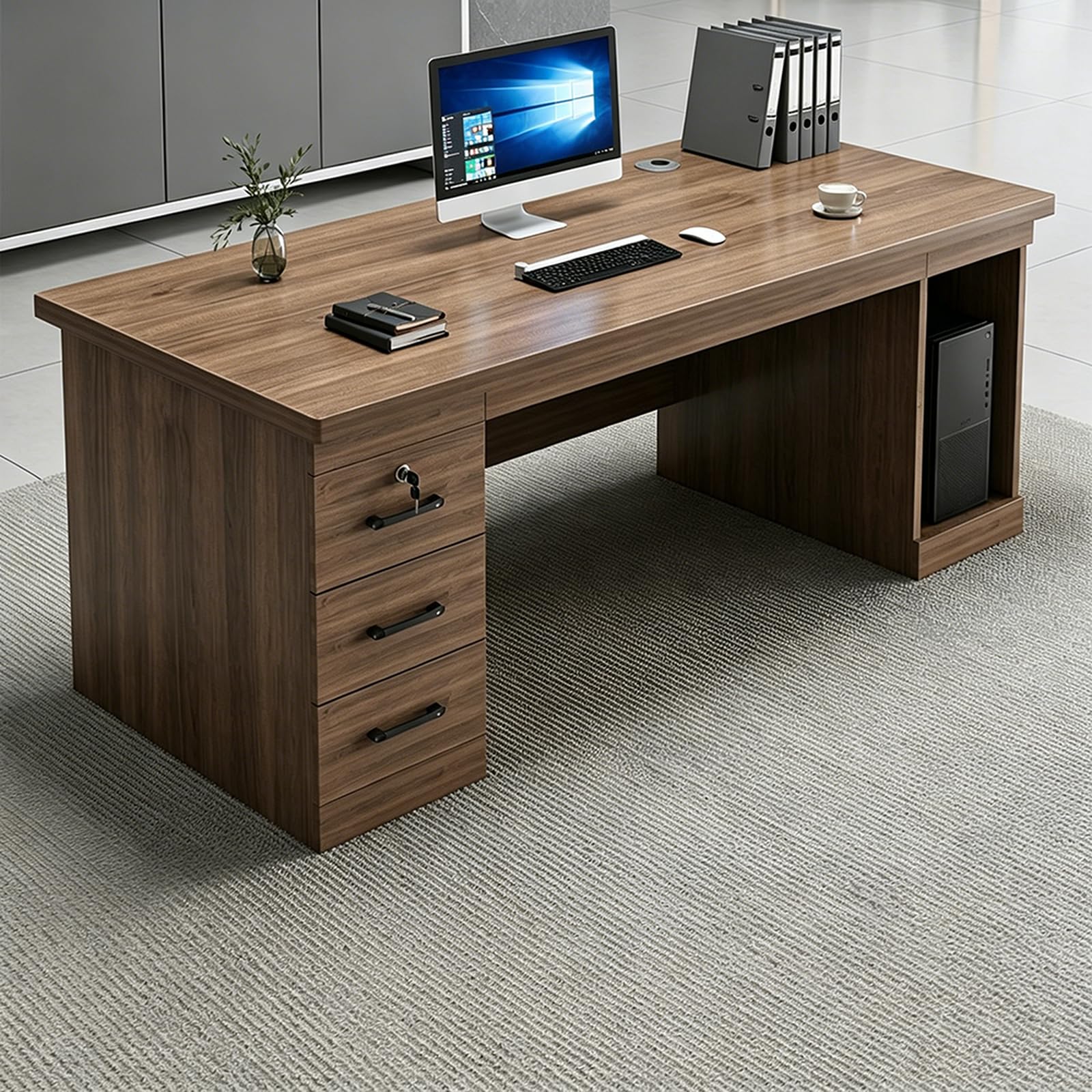 Mescxty B Office Desk Computer Table With Drawers And Storage Cabinet,Study Writing Desk Workstation,Gaming Table For Edroom, Living Room(140X60cm(55X24inch), )