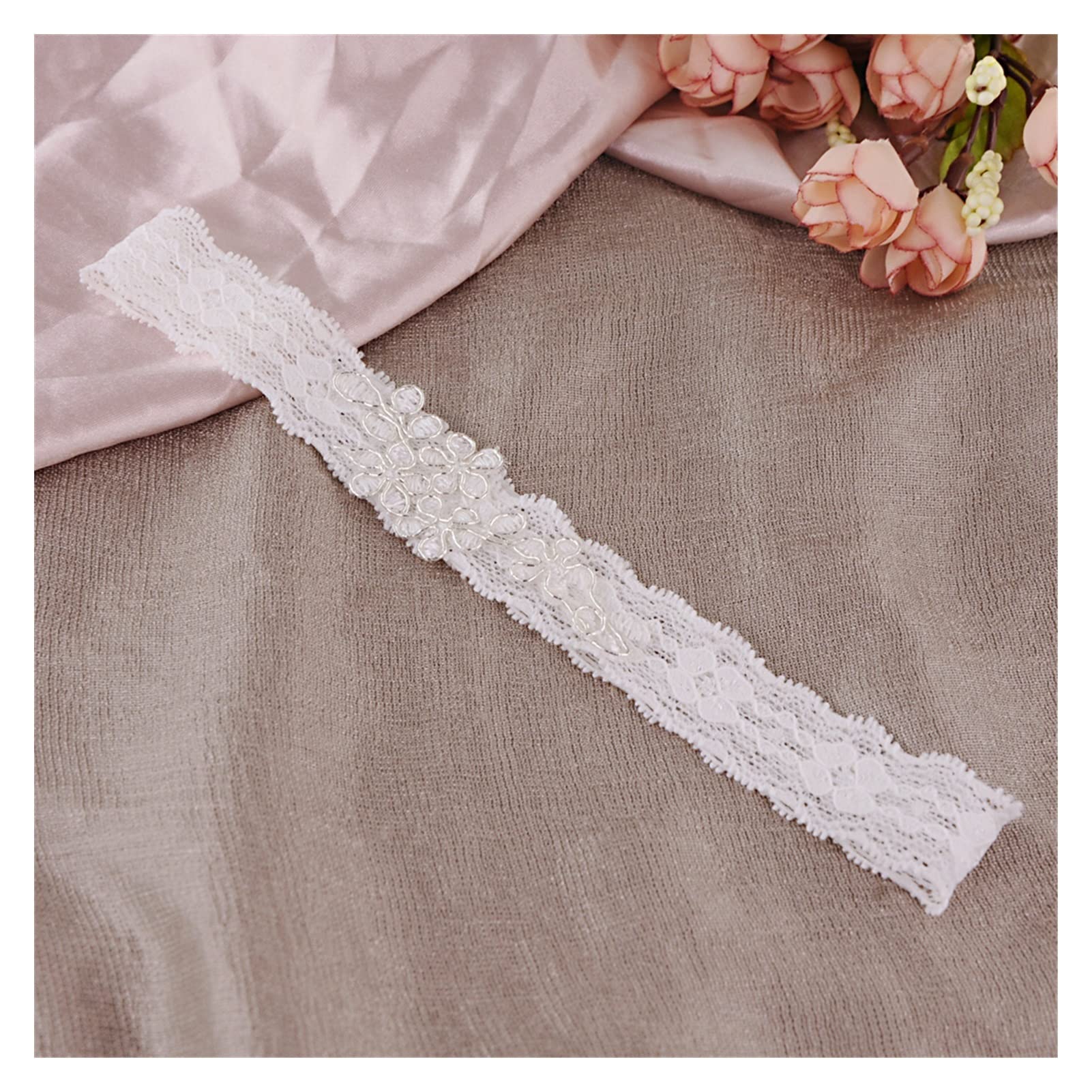 Podwiązki ślubne Podwiązki ślubne Koronkowe hafty Kwiatowe podwiązki Kobiety Akcesoria ślubne panny młodej Pierścień udowy Podwiązki ślubne na nogi (Kolor: biały) (biały b) (biały b)