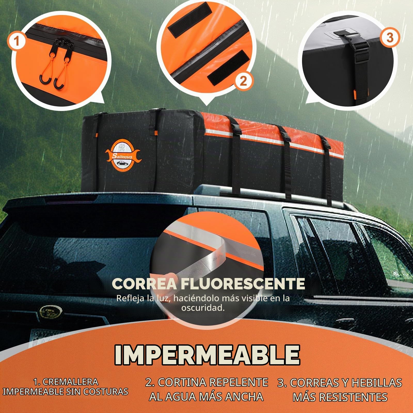 Sailnovo Roof Bag Box Borsa da tetto per Auto in PVC impermeabile Box da tetto per Auto con/Senza portapacchi