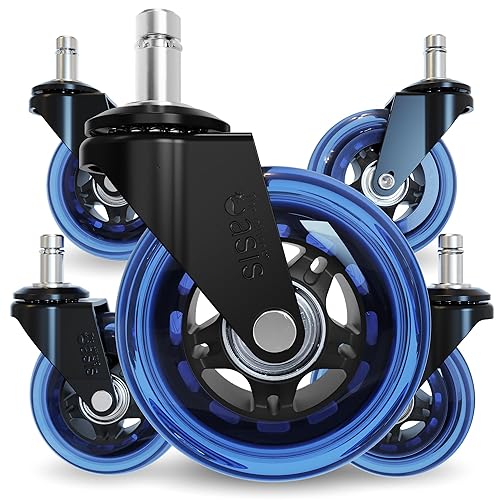 The Office Oasis Original Rollerblade Office Chair Wheels (As Seen On PBS) - Incredibly Smooth & Quiet Casters - Safe for Hardwood Floors & Carpet - Easy Installation with Universal Fit - Set of 5(Blue)