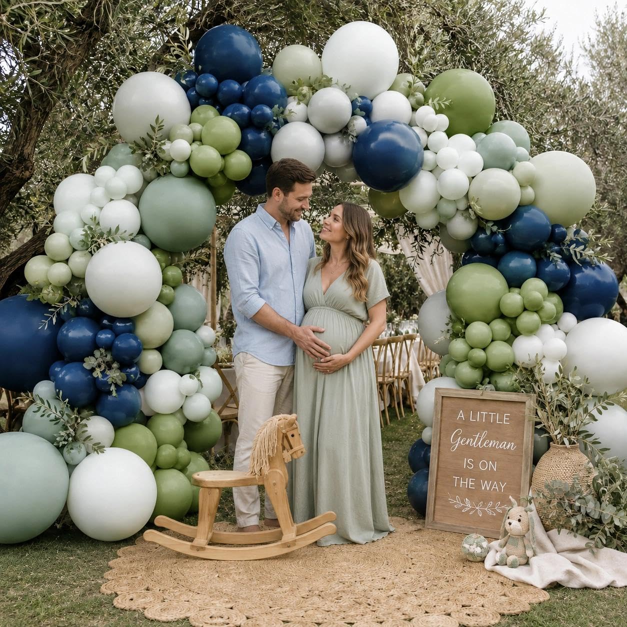 Kit de guirnalda de globos azul marino y verde con doble relleno, azul oscuro, verde salvia, pastel, para baby shower, selva, safari, boda, fiesta de cumpleaños