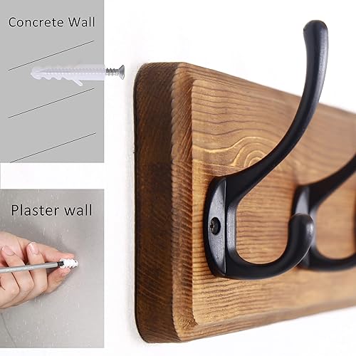 Miniatura 9 de WEBI Perchero montado en la pared, ganchos de madera montados en la pared, agujero de 16 pulgadas a agujero, gancho de pared grande rústico, 5