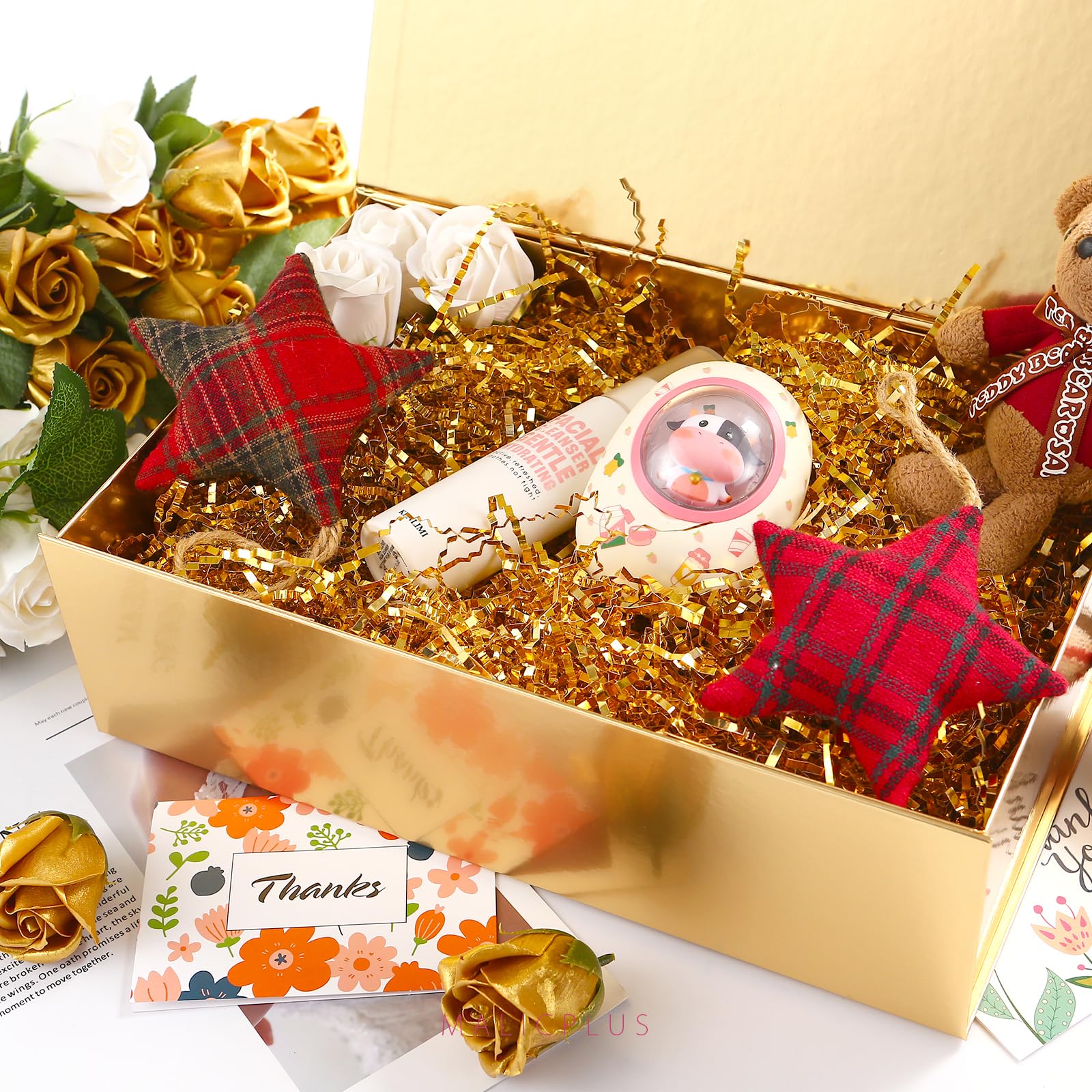 MALICPLUS 6 große Geschenkboxen mit Deckel, 34,9 x 22,9 x 10,4 cm, goldene Geschenkboxen für Trauzeugen mit Magnetverschluss für alle Anlässe (glänzendes Gold)