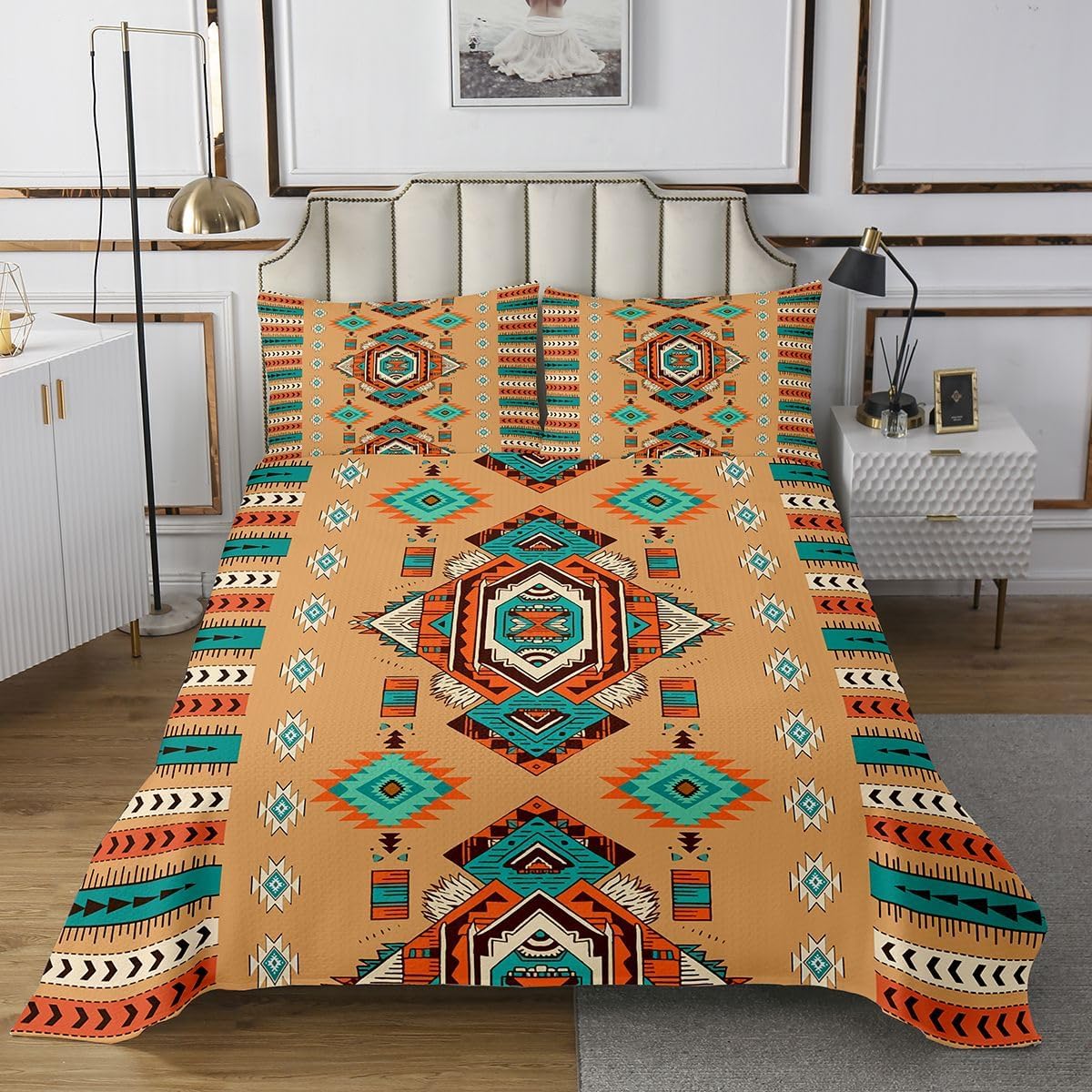 jejeloiu Bear Mountain Tree Bedspread Quilts Western Cabin Coverlet Set Twin Size for Kids Boys Girls Bear Silhouette Quilted Coverlet for All Season with 1 Pillowcase Rustic Country Farmhouse