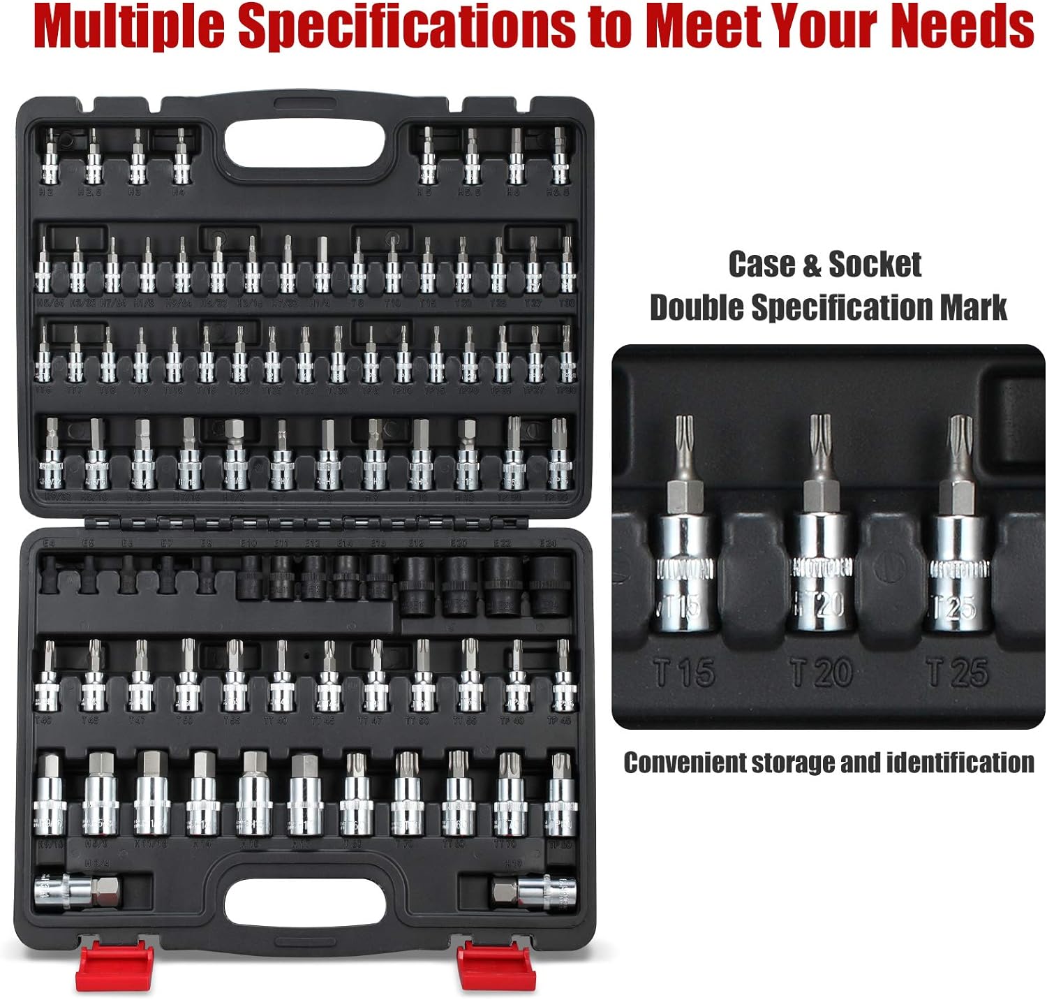 92-Piece Allen and Torx Bit Socket Set, 1/4" 3/8" and 1/2" Drive Tamper Proof Torx/Hex SAE & Metric Bit Set