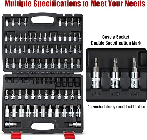Miniatura 4 de Juego de llaves Allen y Torx de 92 piezas, 1/4" 3/8" y 1/2" a prueba de manipulaciones Torx/Hex SAE y juego de brocas métricas
