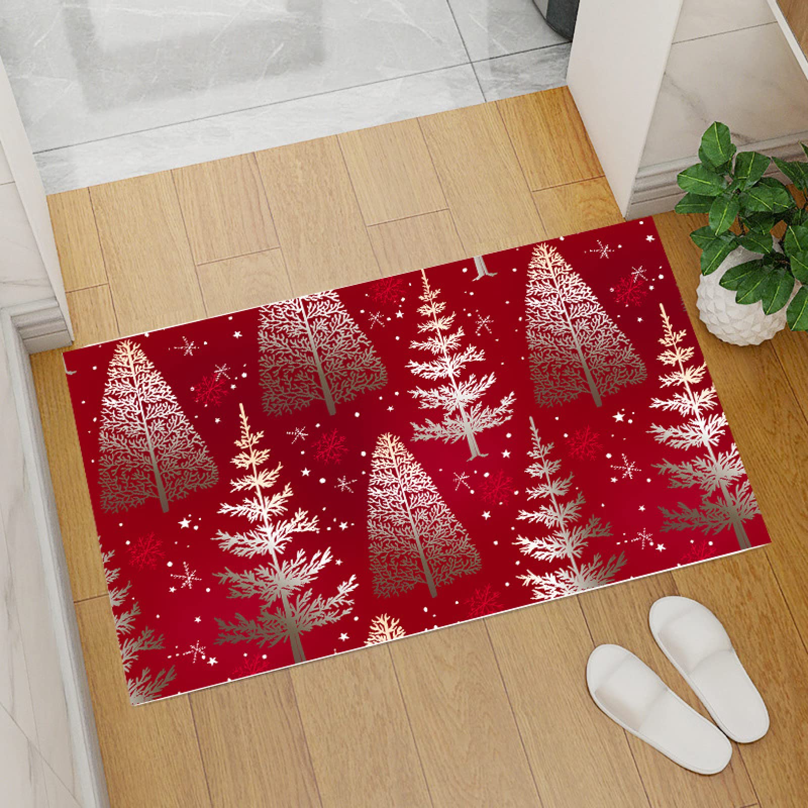 Felpudo Entrada Casa Copo Nieve Árbol Rojo Alfombra Salon Lavable Alfombra Entrada Casa Exterior Poliéster Felpudo Exterior Lluvia Suave Alfombras de Habitacion Salon Antideslizante Tapete 100x150cm