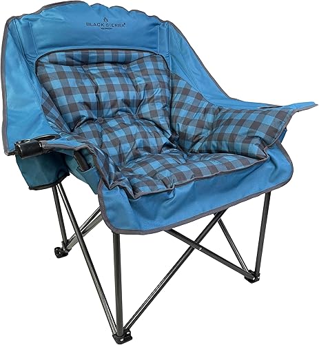 Black Sierra Silla de campamento de gran tamaño para adultos, asiento al aire libre resistente con acolchado de felpa, soporta 400 libras,