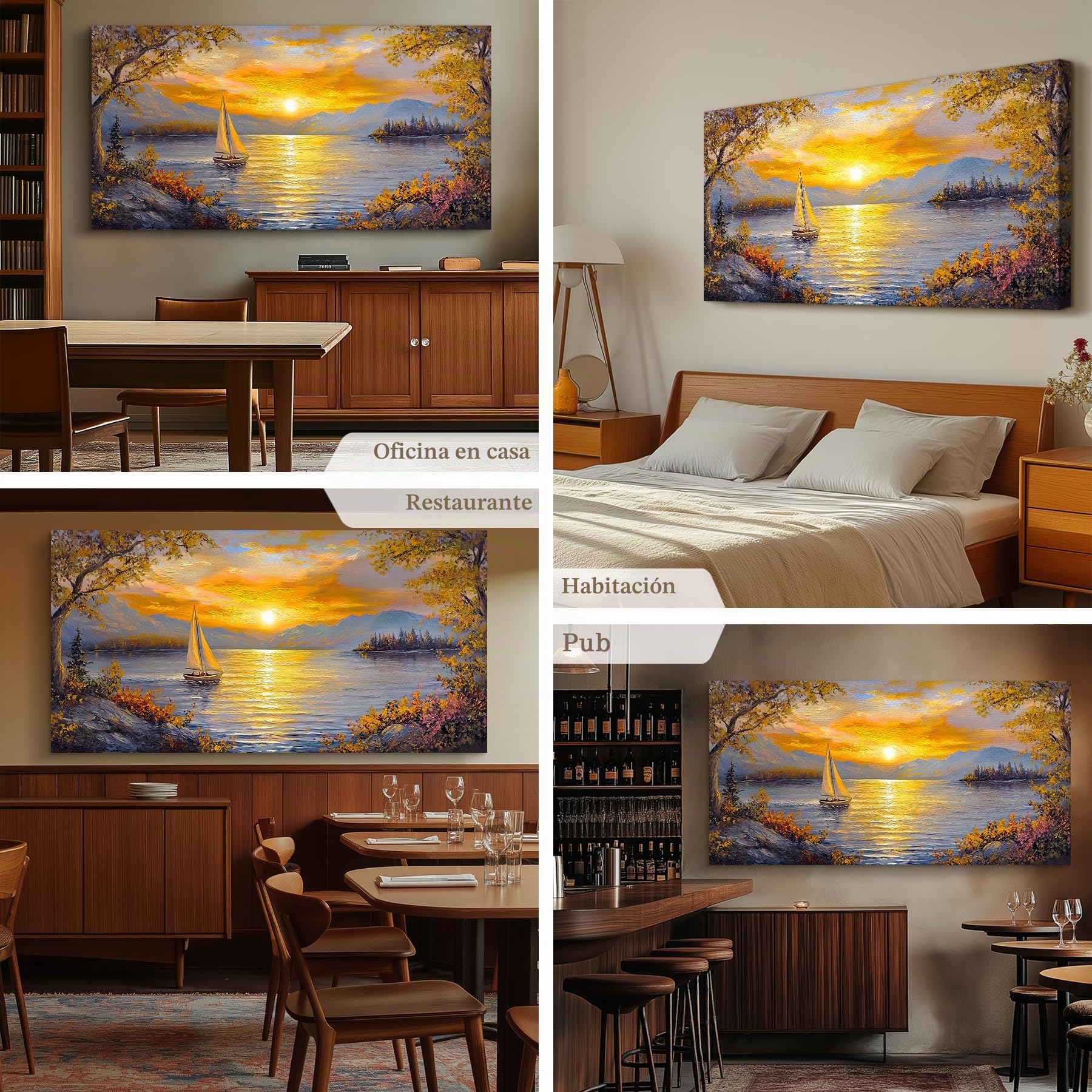 MHARTK66 Cuadros Decoracion Salon, 73x146 cm XXL Laminas Decorativas Pared Dormitorios, Lienzos Decorativos Pared Atardecer Navegando en el Lago, Modernos Wall Art Comedor Pasillo Baño Oficina