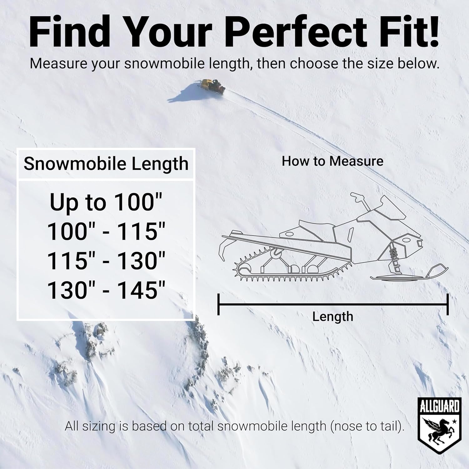 AllGuard Weatherproof Max Snowmobile Cover, Heavy Duty 600D Marine Grade Polyester, Protects from Rain, Snow, Sun, UV & More - Gray/Black (Fits Length: 130" to 145")