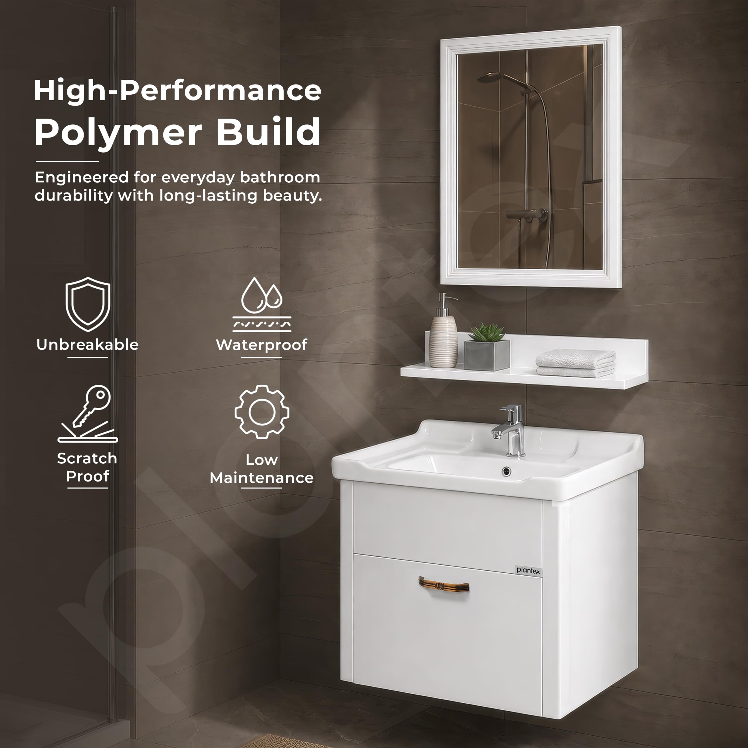 Plantex Vanity Cabinet - Washbasin Set with Mirror -4