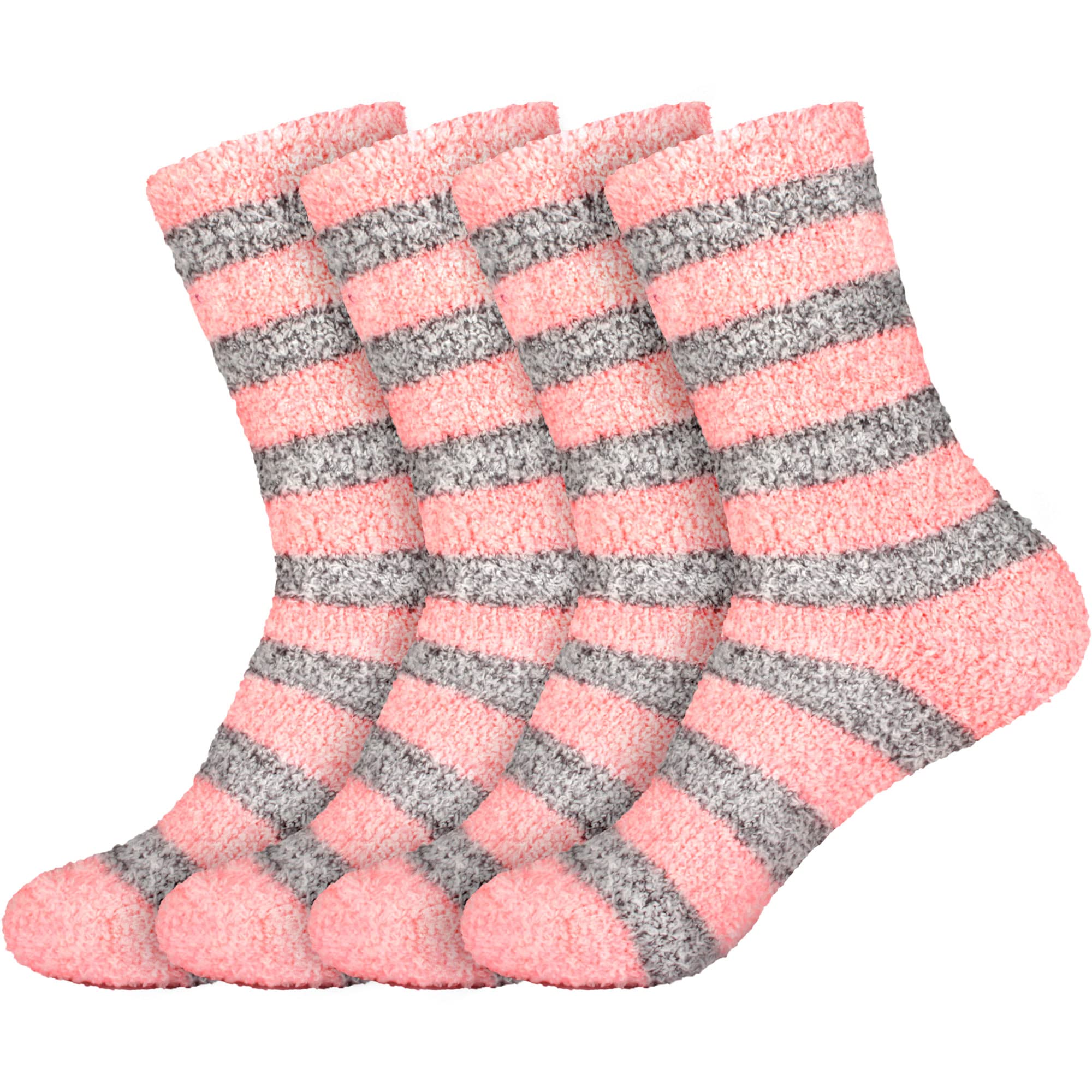 BambooMN Women's Soft Fuzzy Warm Cozy Striped Solid Socks - 4 Pair Value Packs
