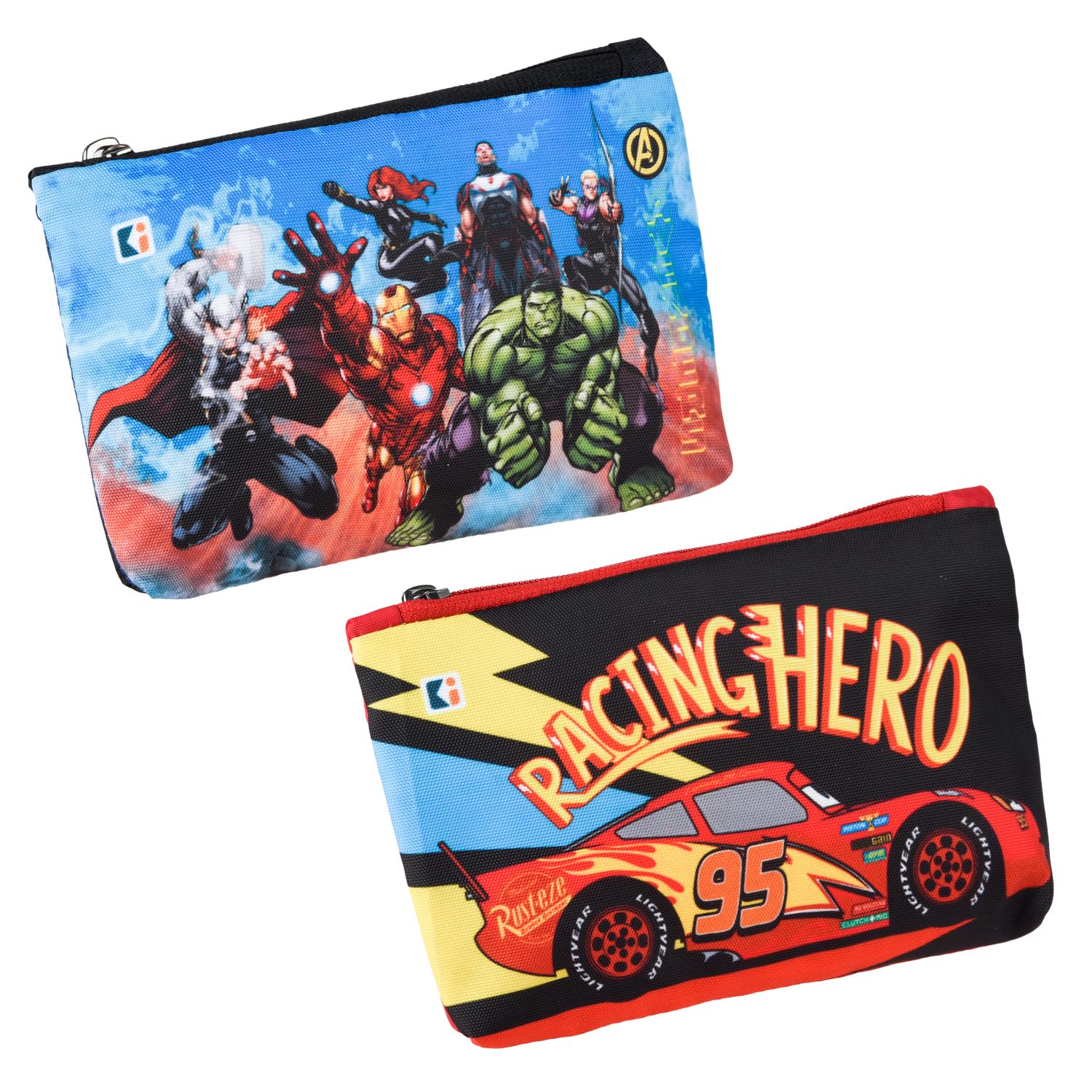 Pack of 2 Pencil Pouch | Square Stationary Pouch | Pen-Pencil Box for Kids | School Geometry Pouch | Pencil Utility Bag | Zipper Pencil Organizer | Black & Red