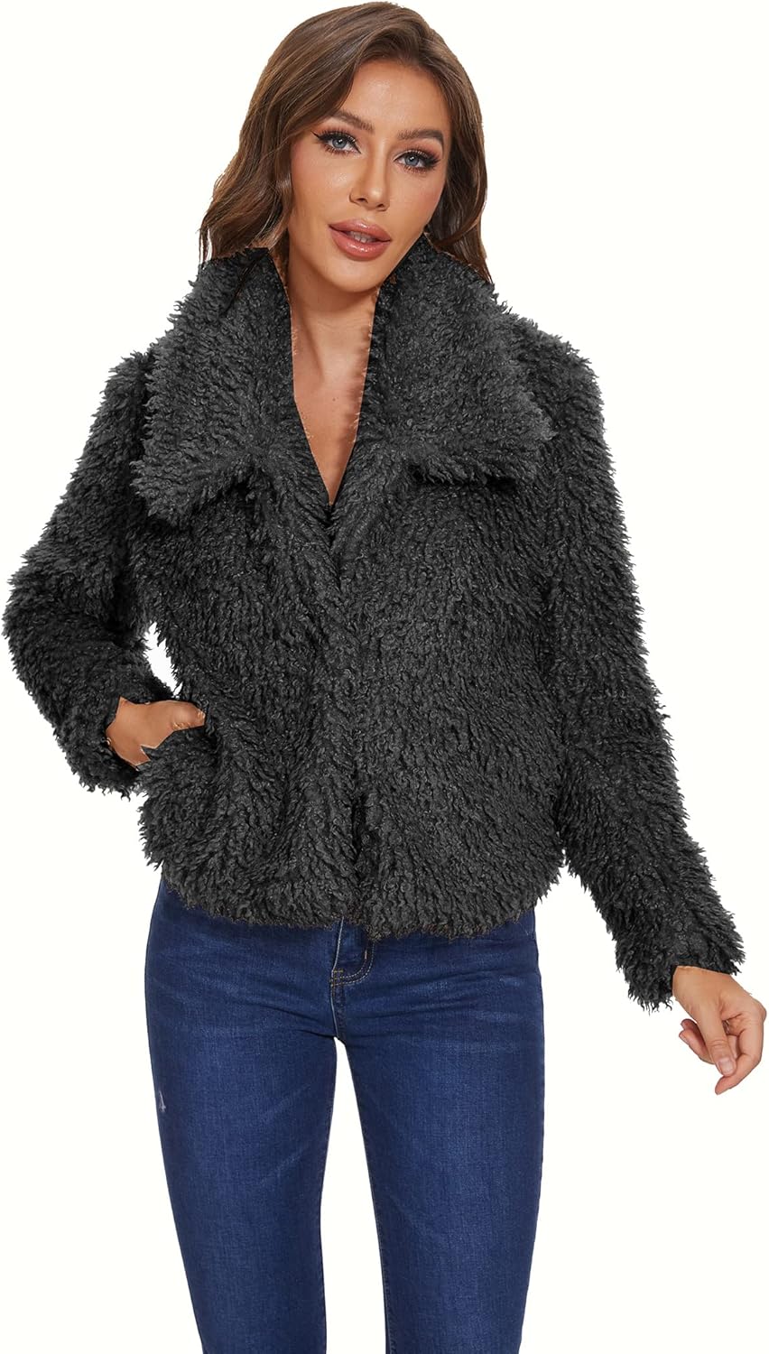 SUGAR POISON Women Winter Coats 2023 Women's Long Sleeve Fluffy Faux Fur Warm Coat Sherpa Jacket Outwear - Image 4