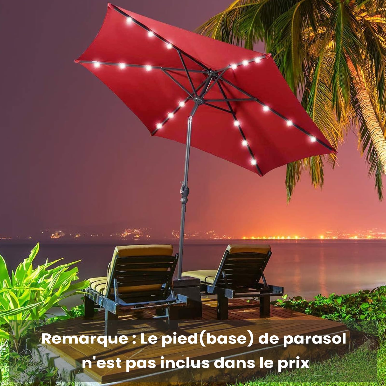 RELAX4LIFE Parasol Inclinable LED Dia.3M avec Éclairage Solaire, 8 Baleines, Inclinaison Réglables Parasol de Jardin Extérieur pour Balcon Terrasse Patio Café Bistro (Φ300x250cm,Rouge)