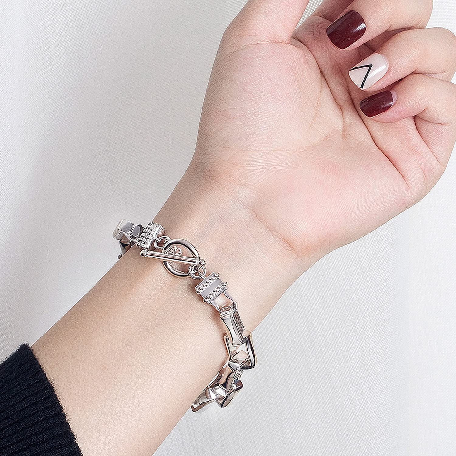 Dankadi Bracelet Massif en 925 Argent Largeur 10.5MM 9MM pour Homme Femme, Gourmette 7" 7.5" 8" 8.5" 9" 9.5" 10" Rolo Chaîne Maille D'ancre Carrée Bijou Moderne pour Punk Hip Hop Accessoire