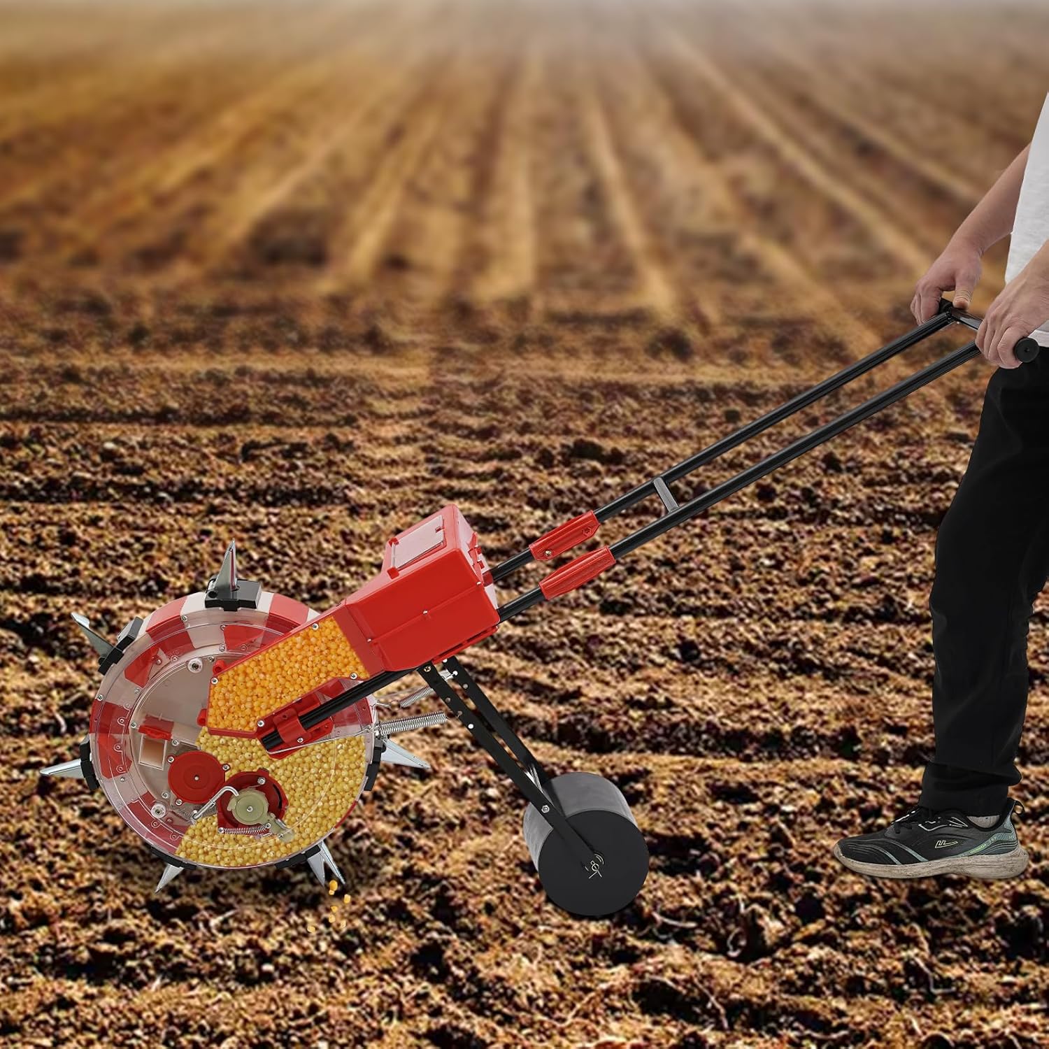7 Nozzles Hand-Push Roller Seeding, Multi Nozzle Seeder, 9" in Spacing, 8.27LBS Seed Box Capacity,Fertilizer Applicator, Garden Seeder, Seed Drill, Hand-Push Seeder for Soy, Peanut, Cotton, Soybean