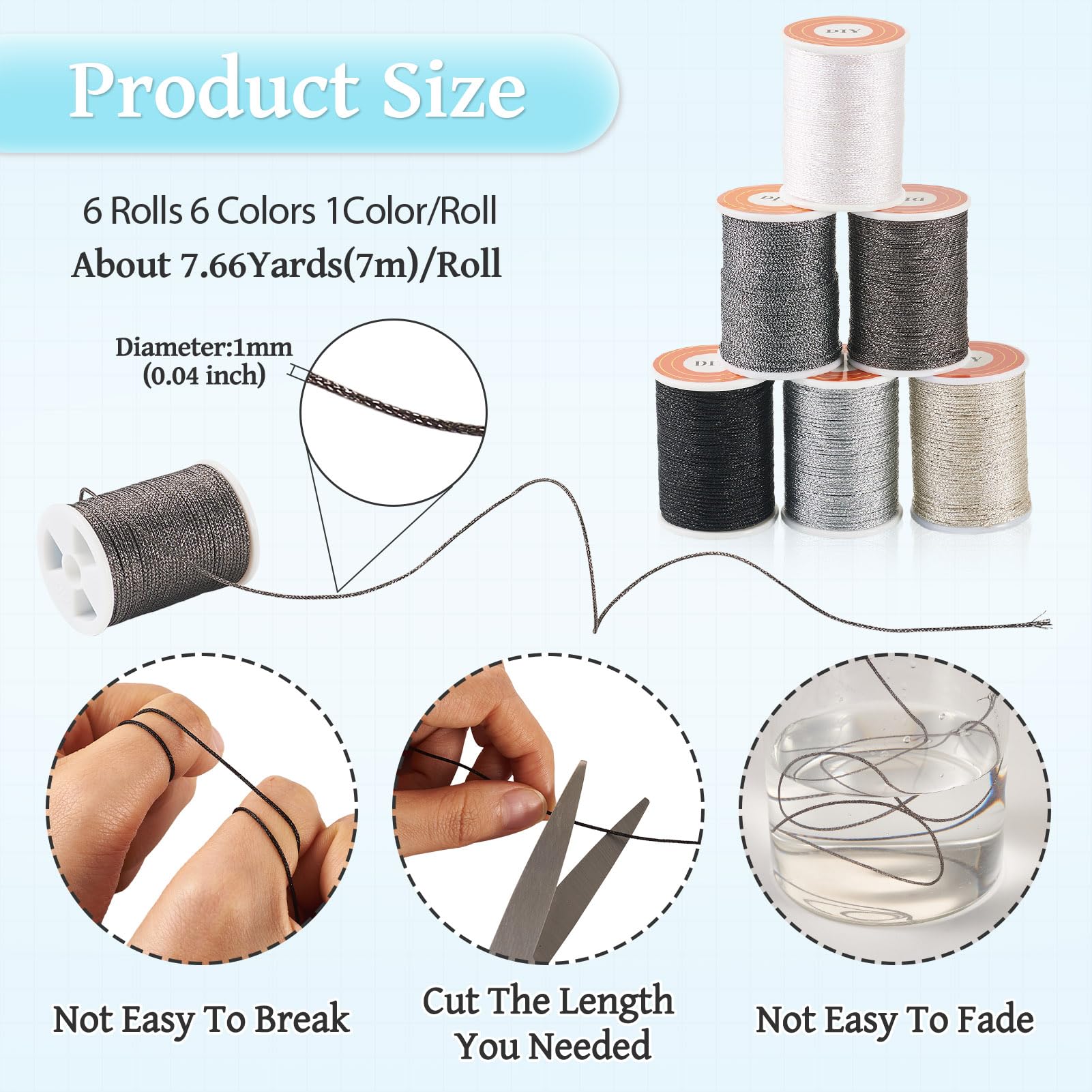 Spritewelry 42M 6Colors Polyester Metallic Thread 1mm Glitter Jewelry Braided Thread Beading String for Crafts Embroidery Friendship Bracelet Jewelry Making - Image 4