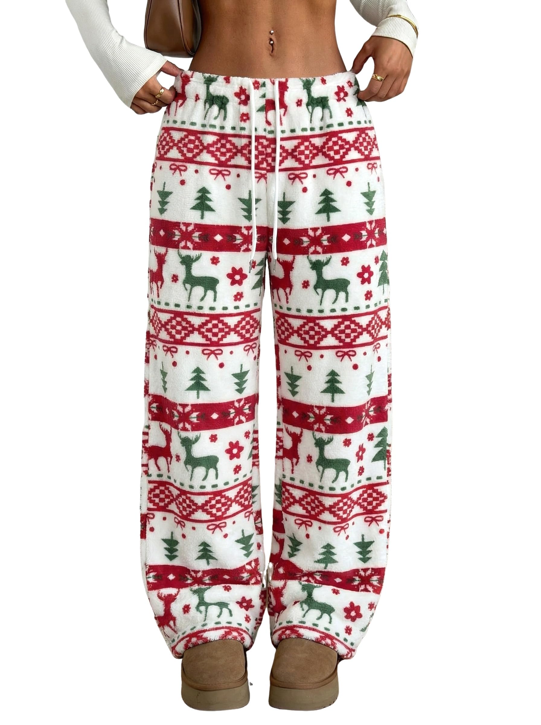 ZAFUL Women's Fuzzy Plush Pajama Pants Wide Leg Pj Bottoms Lounge Pants