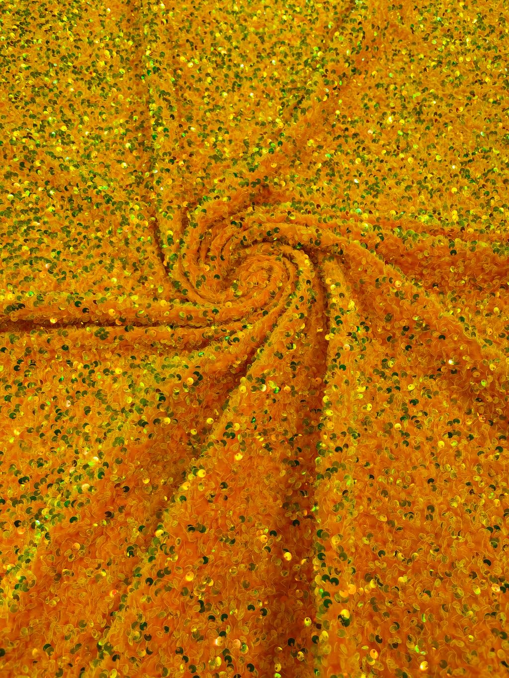 New Creations Fabric & Foam Inc, 58/60" Wide Shiny 5mm Sequin On A 2 Way Stretch Velvet (Clear Iridescent/Orange, 1 Yard)