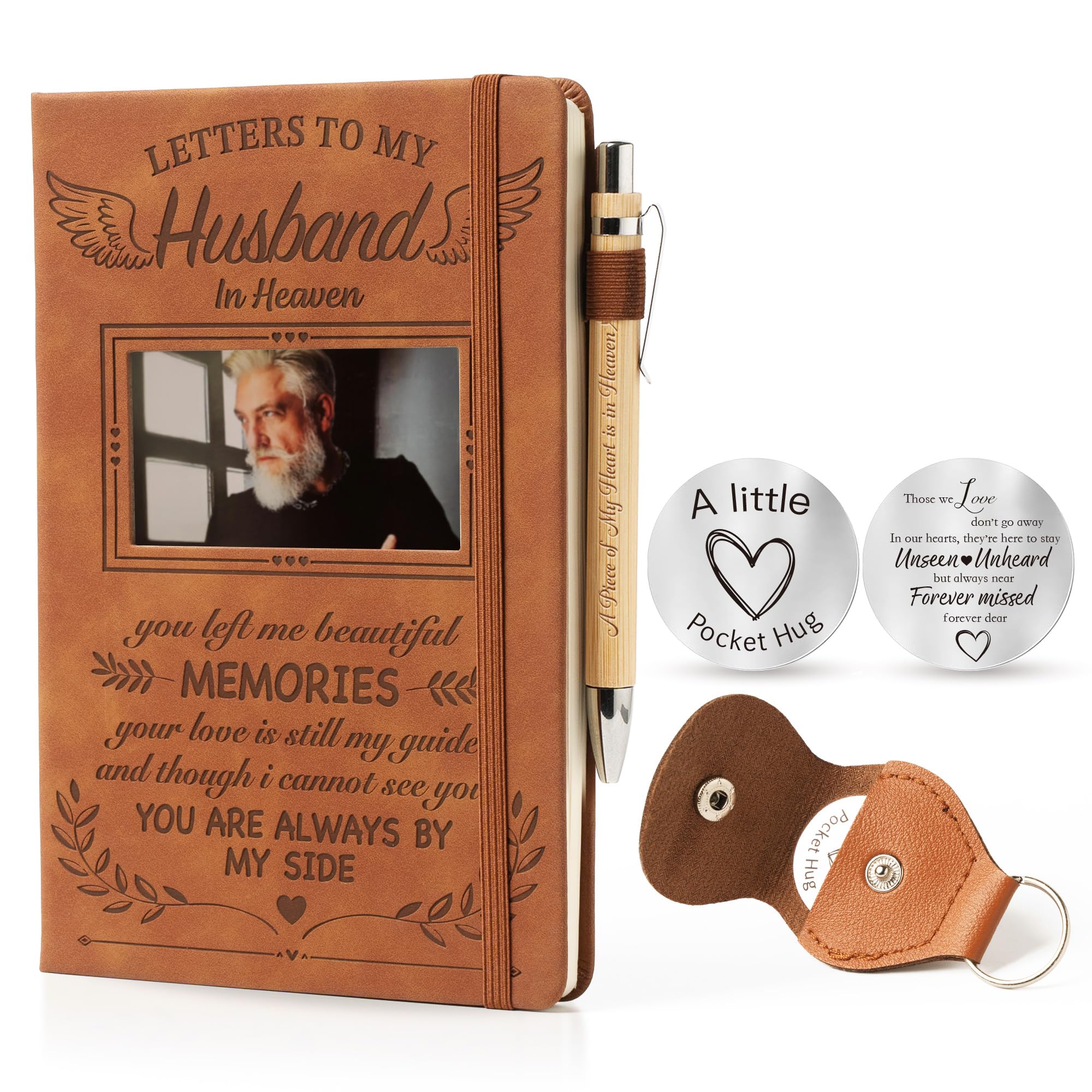 Memorial Gifts for Loss of Husband - Letters to My Husband in Heaven Grief Journal & Pen Set, Leather A5 Notebook With Photo Cover, Sympathy Bereavement Gifts for Widow, Loss of Spouse Memorial Gift — image 1