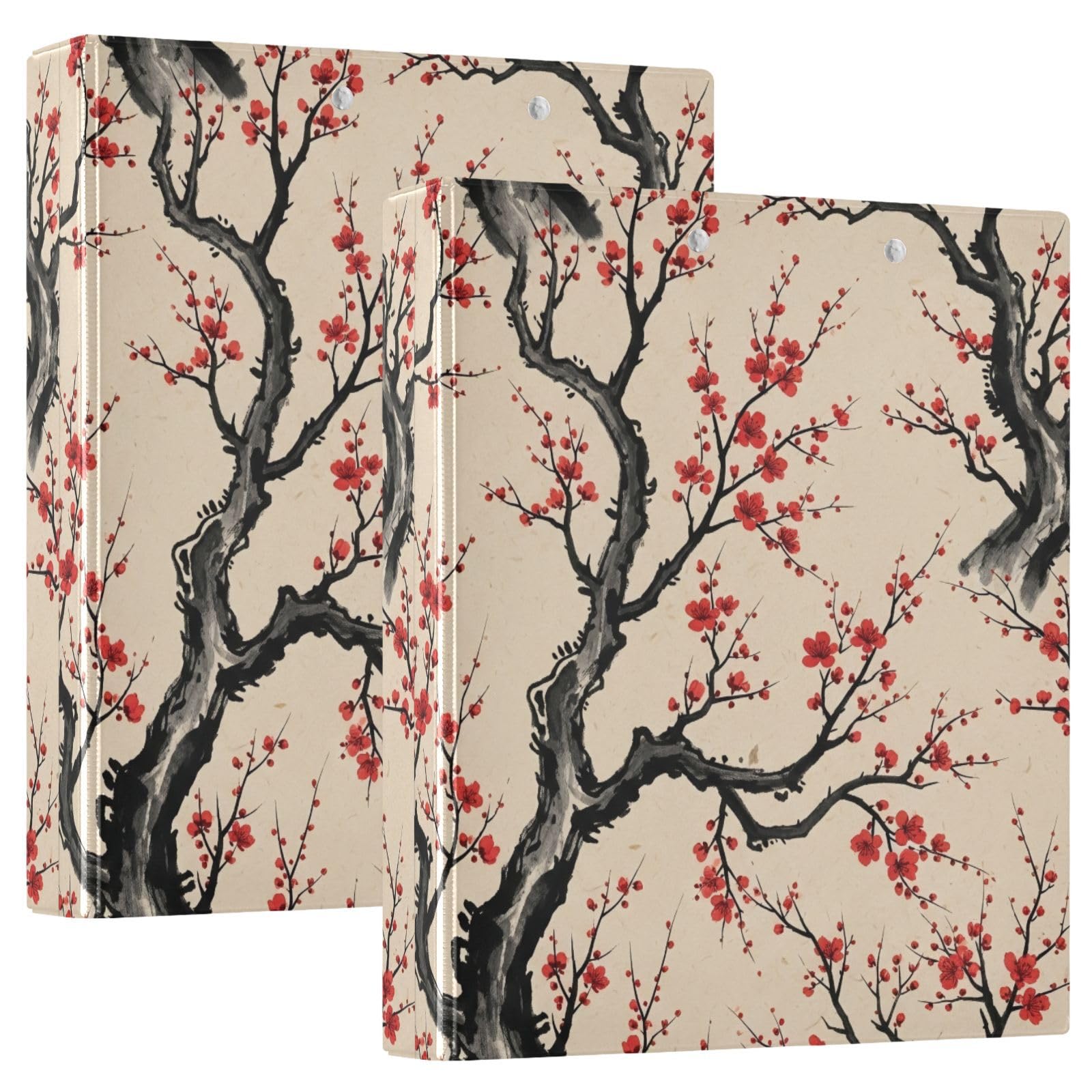 Elegant Black Tree - Carpeta de tres anillos beige de 3,8 cm, carpeta de anillos en D, paquete de 2 | Con portapapeles y bolsillos, para escuela, universidad, oficina