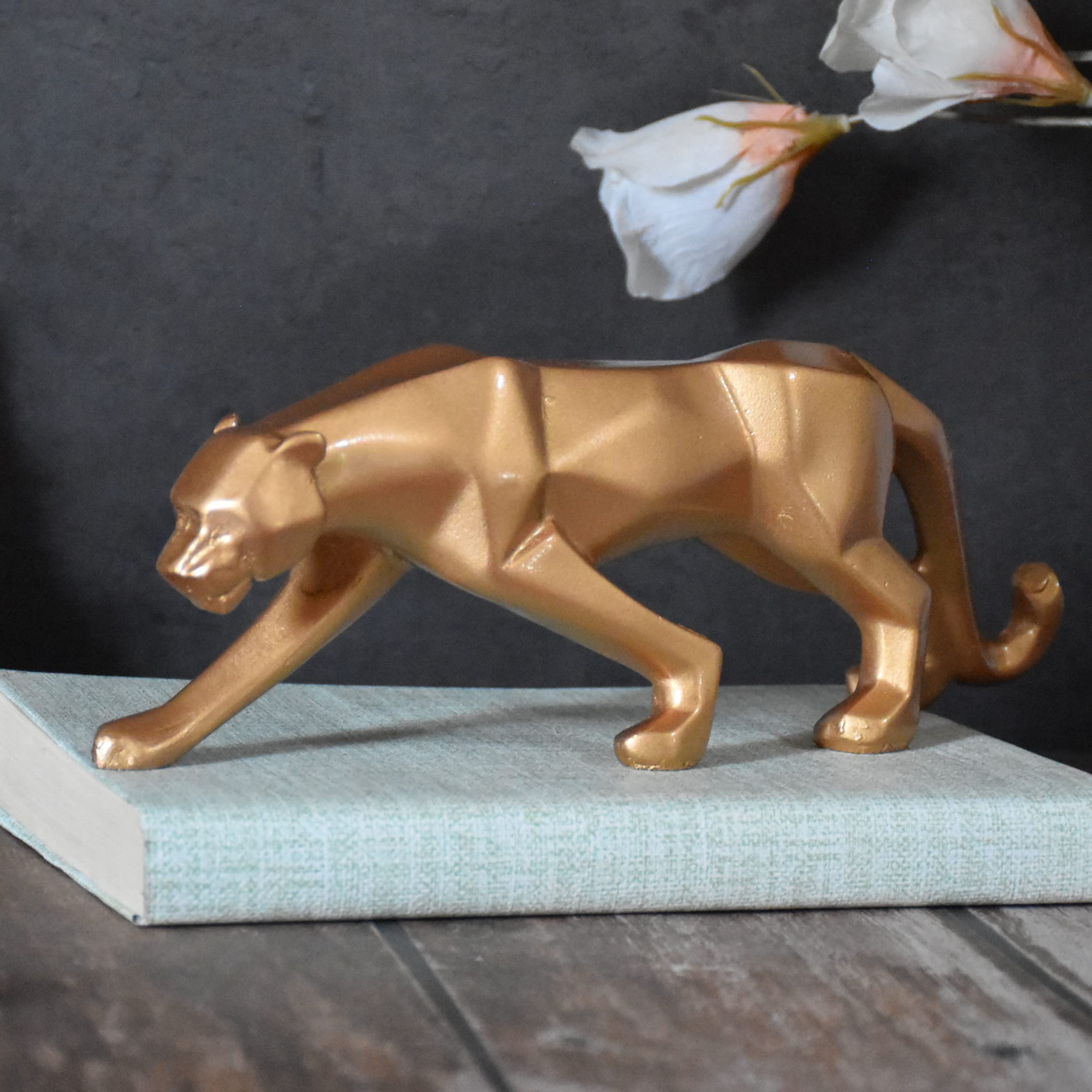 DECZO Geometric Panther Statue for Home Office Desktop Decoration Gift : 26 CM, Golden