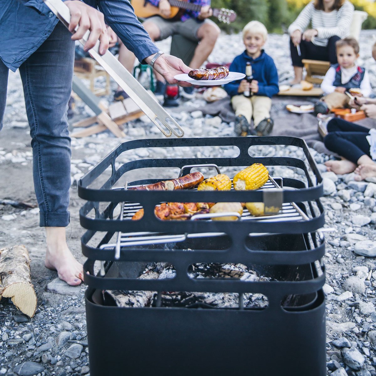 höfats - Cube ruszt do grillowania – zamienia kosz paleniskowy Cube w grill – regulacja wysokości do regulacji temperatury grillowania – stal nierdzewna – prostokątny – akcesoria do kosza