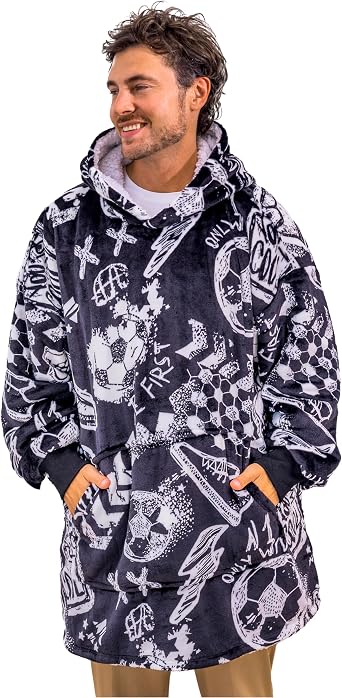 The Big Softy Football Blanket Hoodie Men & Kids, Boys Hooded Blanket Teen, Black Kids Oversized Hoodie, Football Gift for Boys, Girls, Men