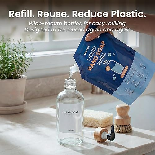 Miniatura 7 de MaisoNovo Glass Hand Soap Dispenser | Dish Soap Dispenser for Kitchen | 16.9oz Clear Bottles with White Bamboo Pump | Bathroom Lotion Dispenser