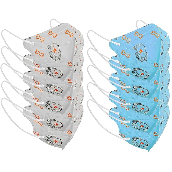 N95 Pack Of 10 PIs. Kids Face Safety Carton Designing Combo Mask, Flexible Ear Loop-Without Noise Built Pin For Children Safety Purpose, Breathable Washable Air Pollution For Kids, Children