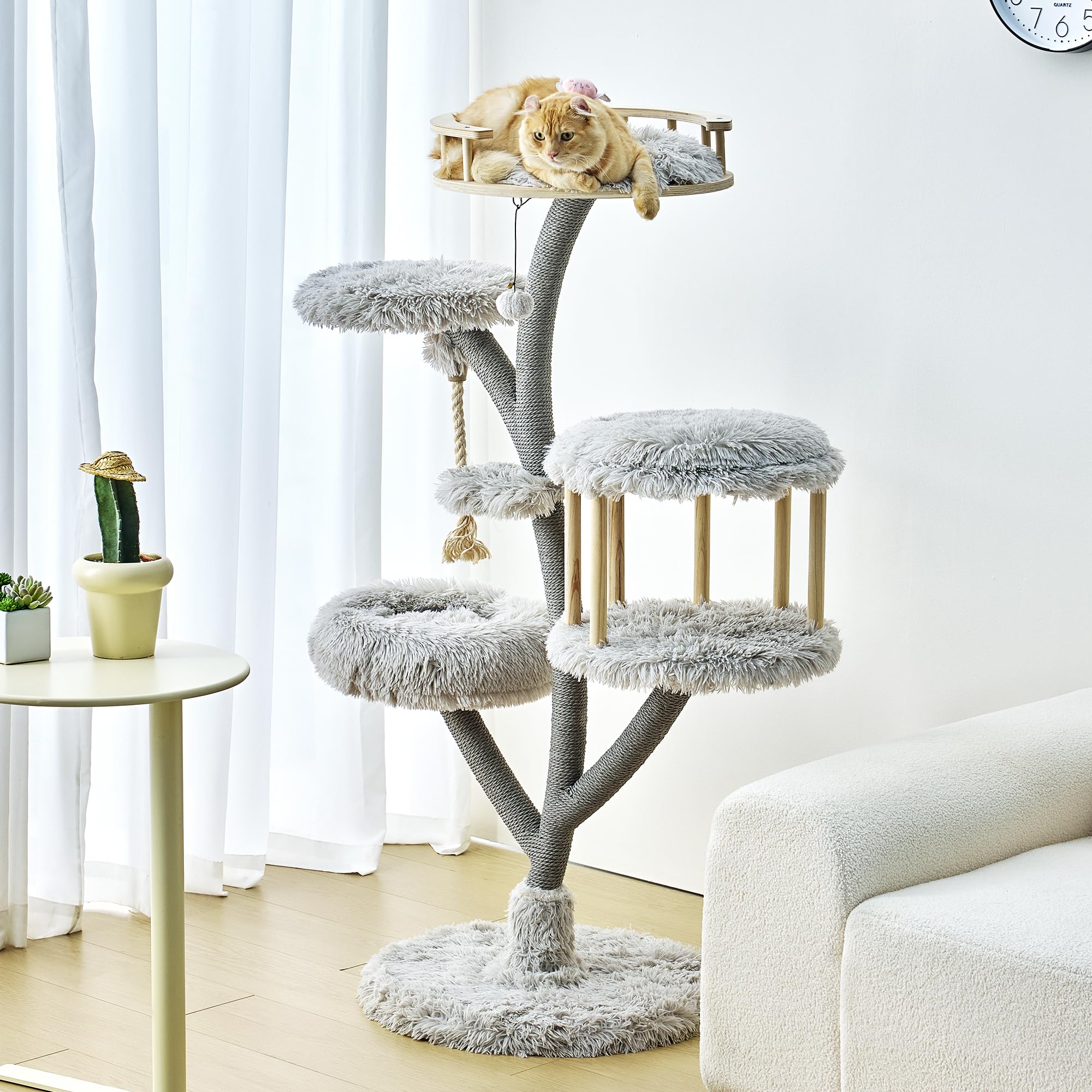 KAMABOKO 60.2" Tall Cat Tree with Luxury Cat Condo for Large Cats, Modern Cat Tree Tower with Scratching Post, Cat Tower with Soft Plush Platform? Top Perch