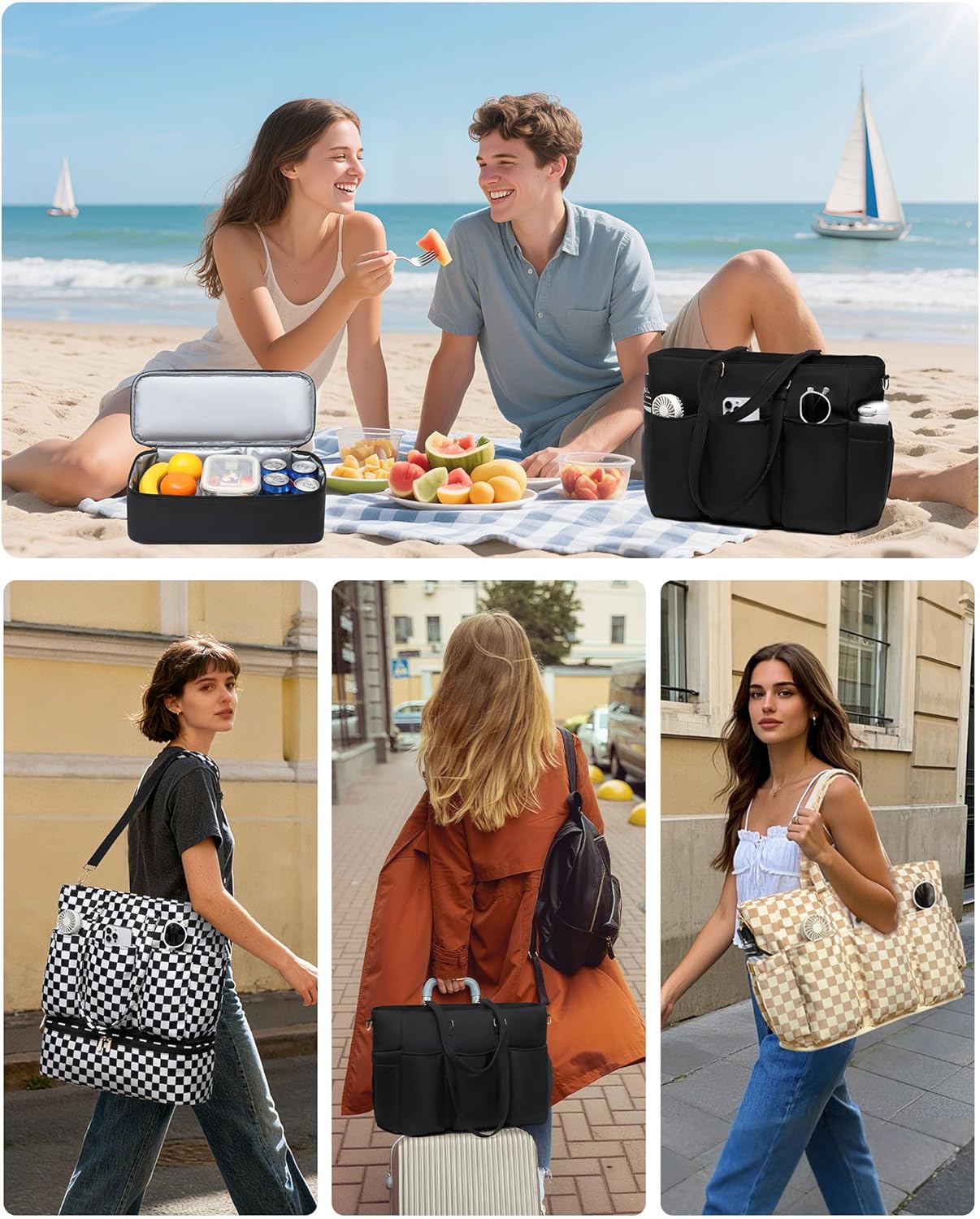 BAVERGE Lunch Tote Bag with Detachable Cooler, Waterproof Women Laptop Bag for Teacher Nurse Work Daily Travel Picnic Use