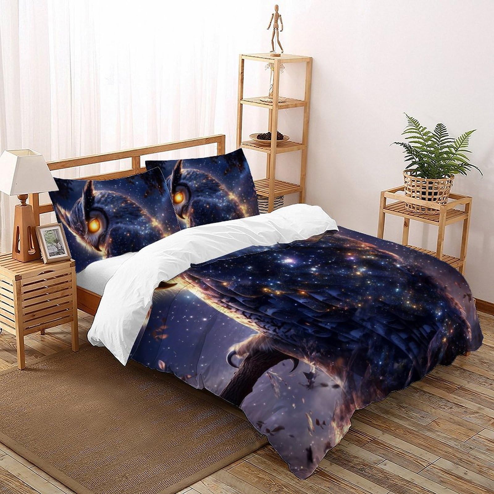 Housse de couette chouette pour chambre d'enfant, parure de lit 200x200 cm animaux de la forêt