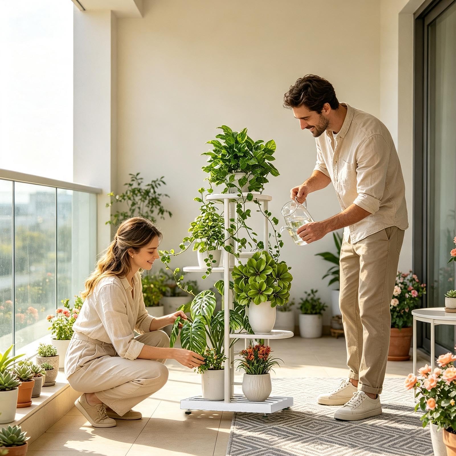 Supporto Portavasi Da Esterno Scaffale Portafioriere In Metallo A 4 Ripiani | Supporto Per Piante Per Giardino Interno, Patio, Balcone, , Pavimento, Angolo E Soggiorno