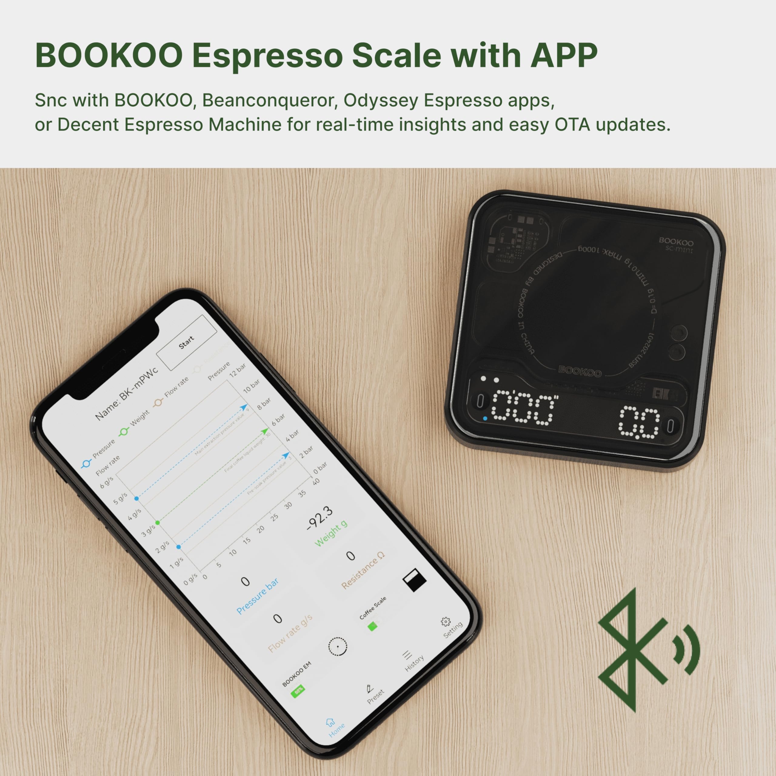 Maestri House Mini balance à café rechargeable avec minuterie, 2 kg/0,1 g, échelle précise pour expresso et café verseur, balance de cuisine numérique portable avec minuterie automatique (noir