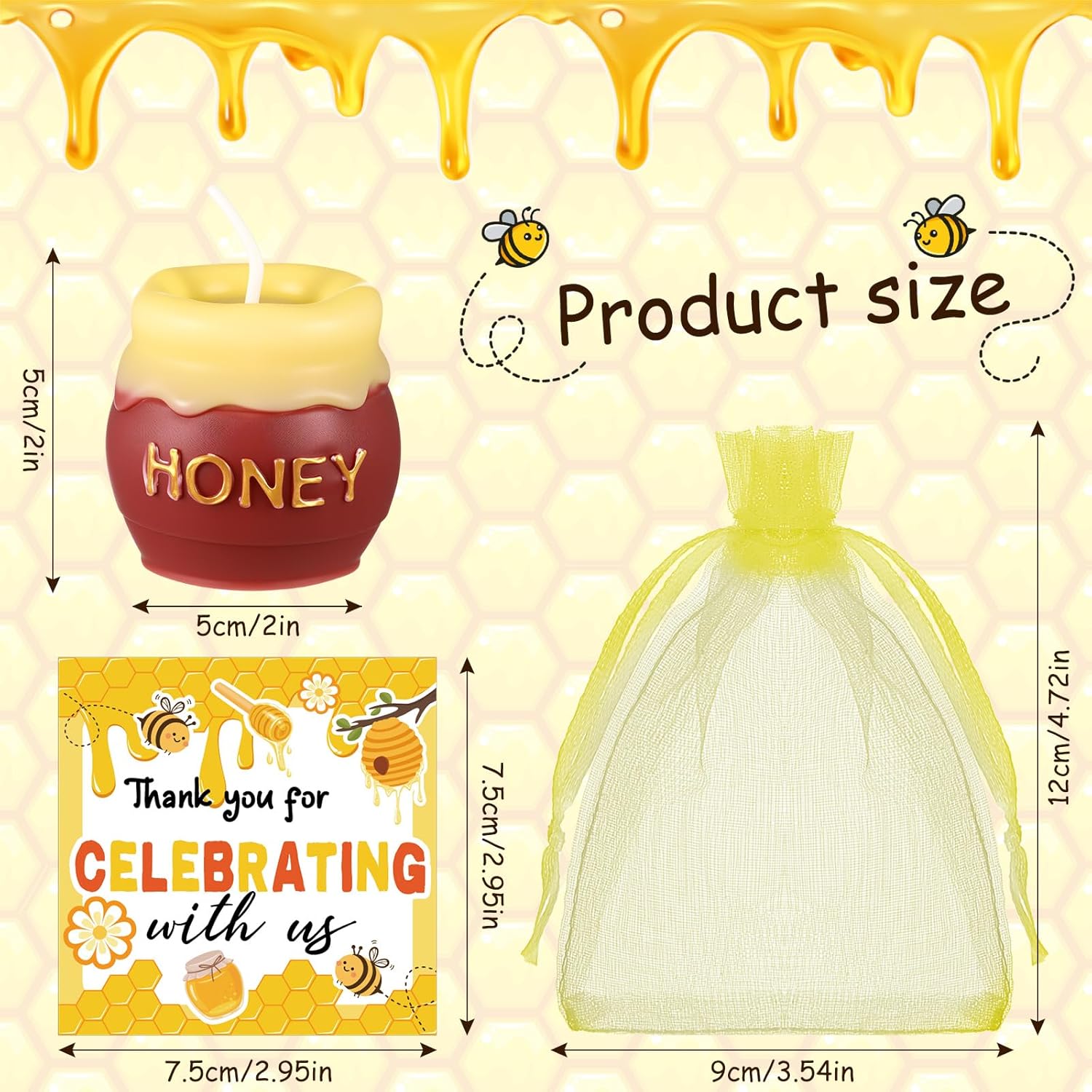 Nuanchu 12 Sets Bee Themed Candle Set for Baby Shower Party Favors Cute Honey Jar Candle with Organza Bags Thank You Tags for Gender Reveal Guests Wedding Party Decoration Gifts