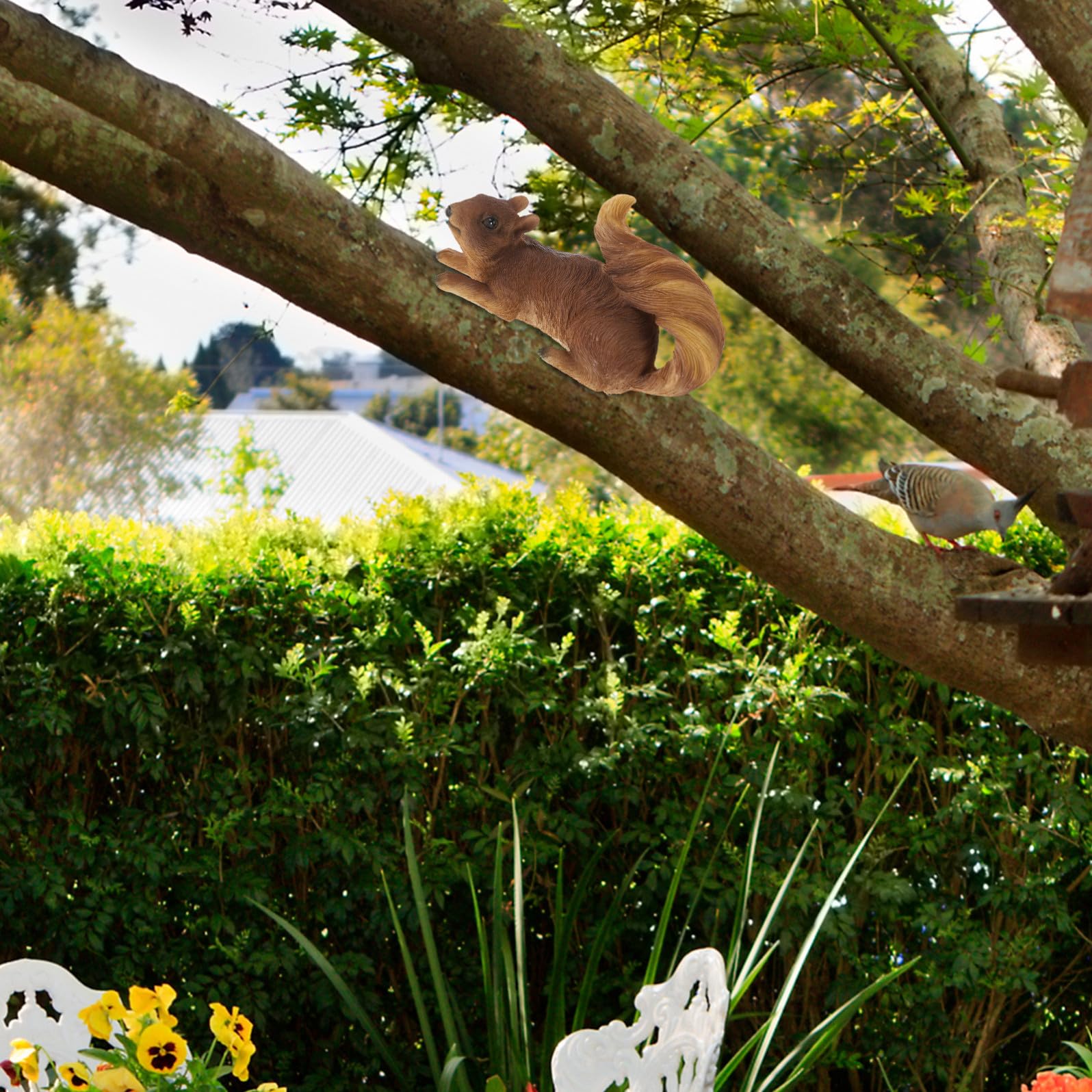 DOITOOL Statuetta Scoiattolo in Resina 2 Pezzi Ganci da Appendere | Decorazione da Giardino per Esterni, per Albero e Ramo, Accessori Sul Retro