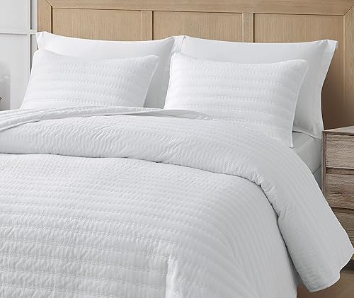 Miniatura 3 de Chezmoi Collection Valkyrie - Juego de edredón de 3 piezas, color azul polvoriento, tamaño Queen, diseño de punto de cruz, lavado a la piedra, de