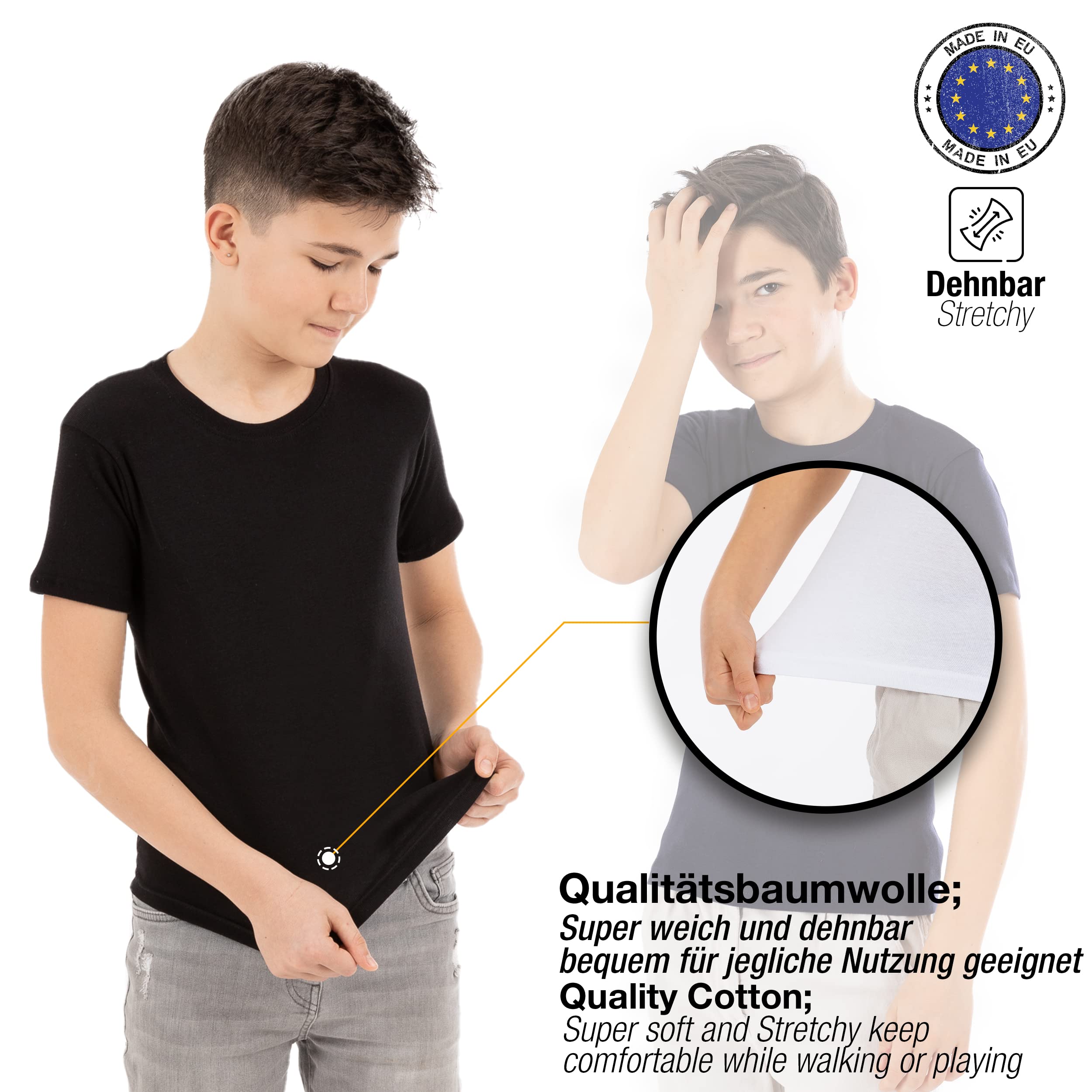 LOREZA ® 5 Maillots de Corps Enfants garçons Filles Manches Courtes T-Shirt 100% Coton Fines côtes Unisexe