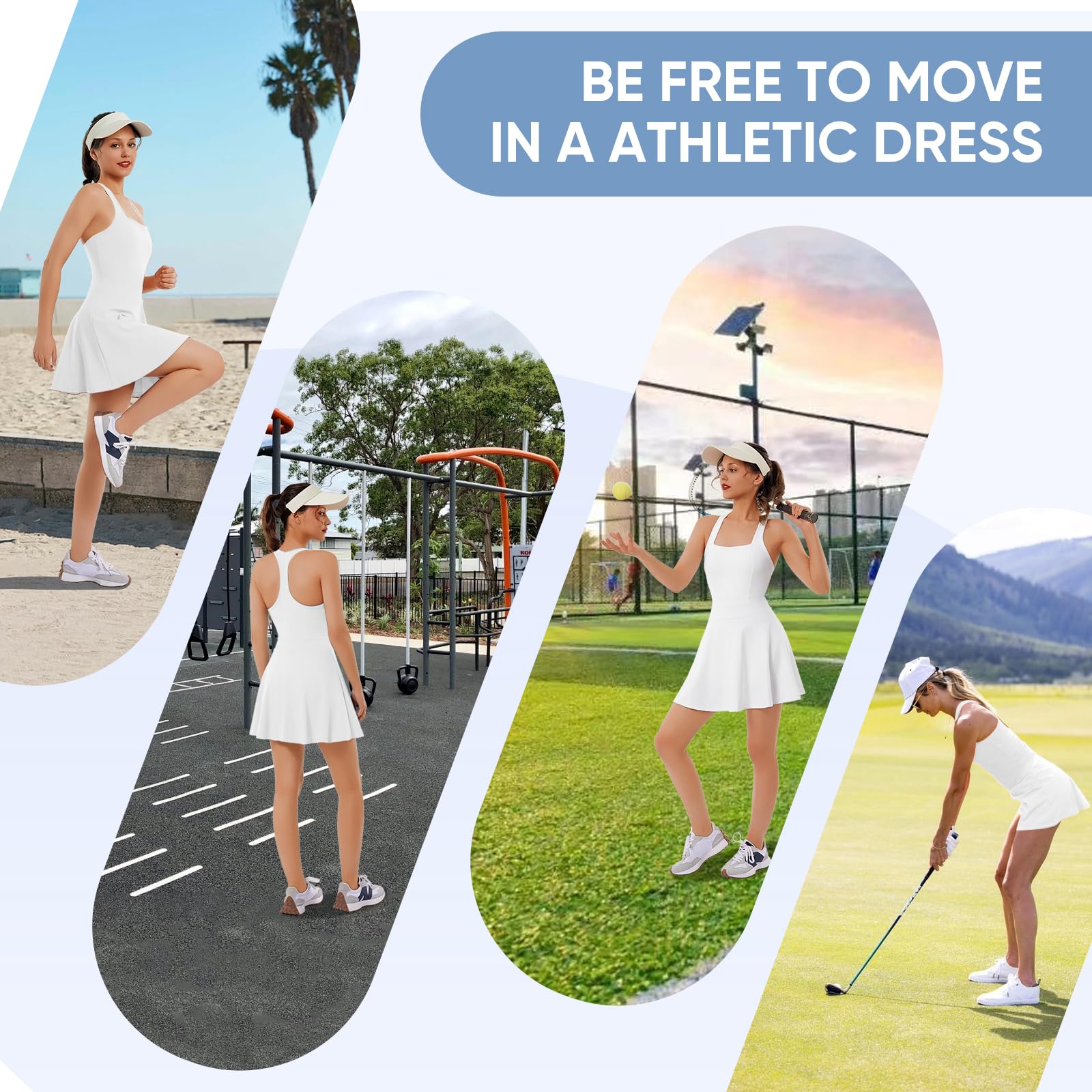 Bezioner Robe Tennis Femme Robe Zippée de Sport Dos Nageur Robes Golf avec Soutien-Gorge Short Intégré et Poches Tenue Tennis