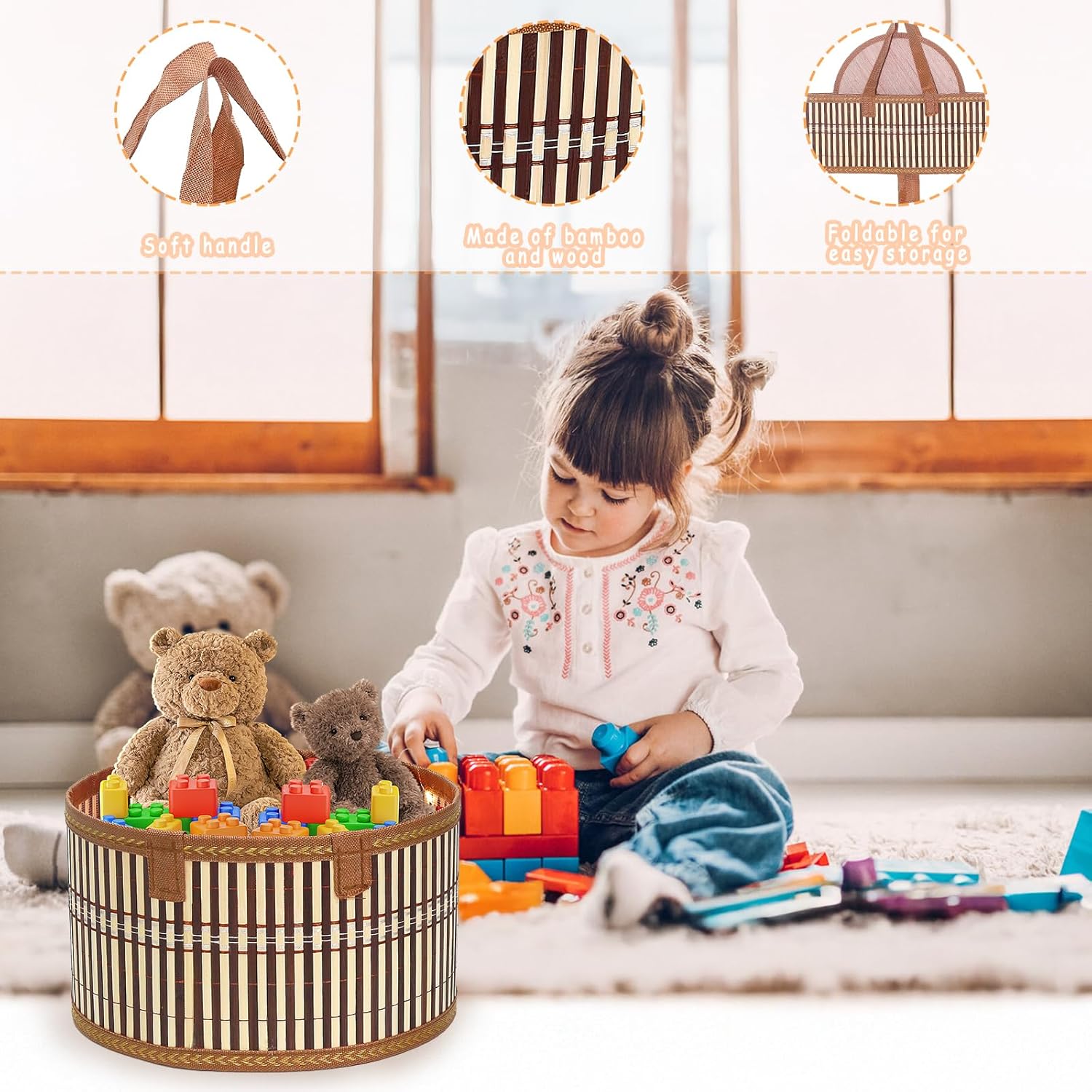 Baskets for Gifts Empty Set of 4, Bamboo Woven Gift Basket with Wrap Bags, Pull Bows, Raffia, Greeting Cards – Gift Basket Making Kit for Birthday, Shower, Housewarming