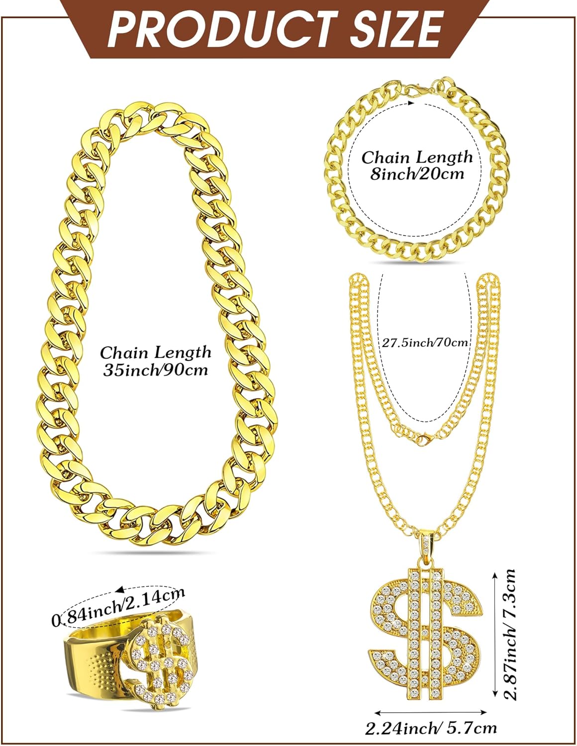 8 Pcs Hip Hop Rapper Costume Kit 2000s 80s 90s Accessories Outfit for Men Women Adult - Image 4