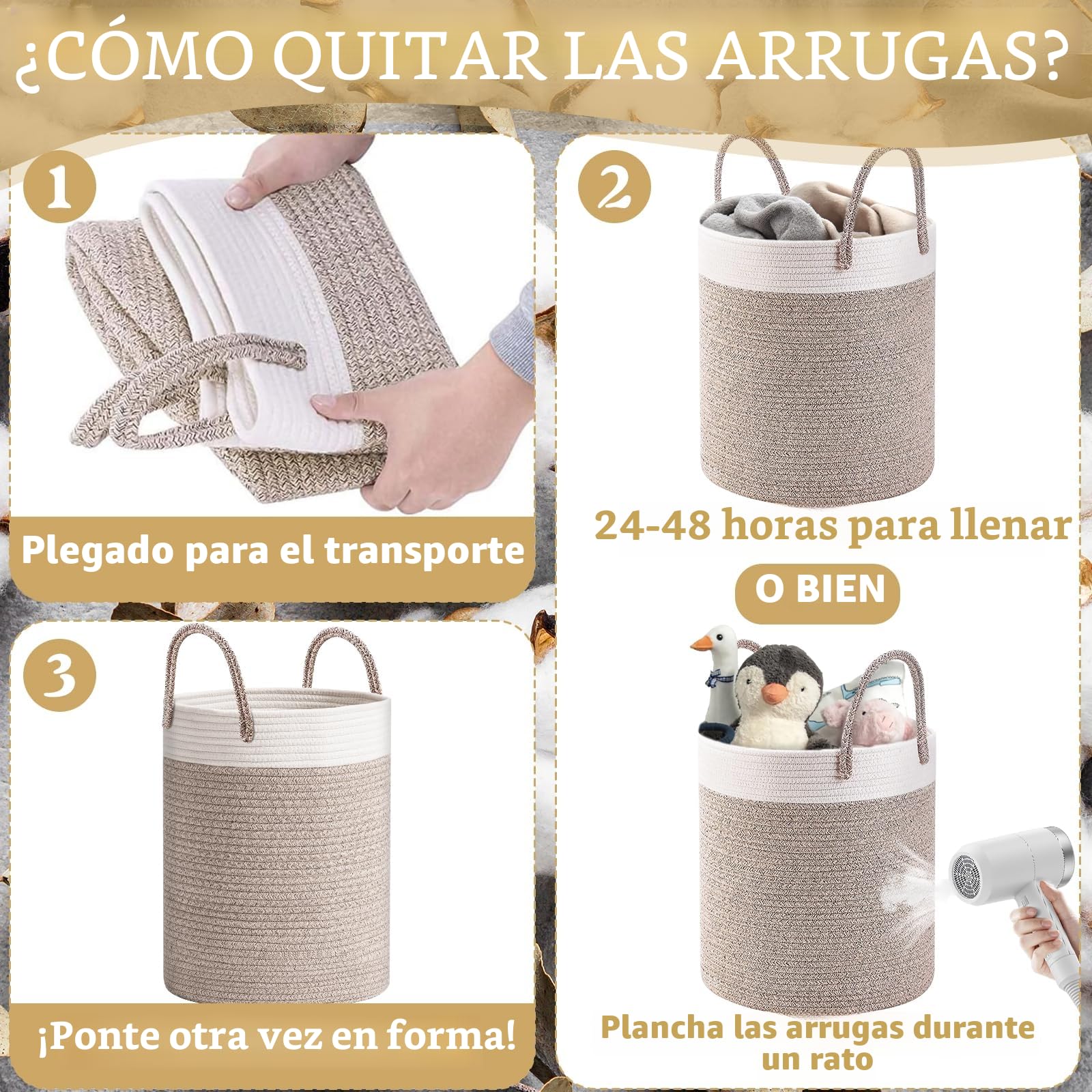 ZLPBAO XXL Cesto Ropa Sucia Trenzado de Algodón con Asa, 40L Cubo Ropa Sucia para Lavadero Habitación Infantil Salon Baño, Decorativas Cesta Para la Ropa Sucia para Almacenamiento