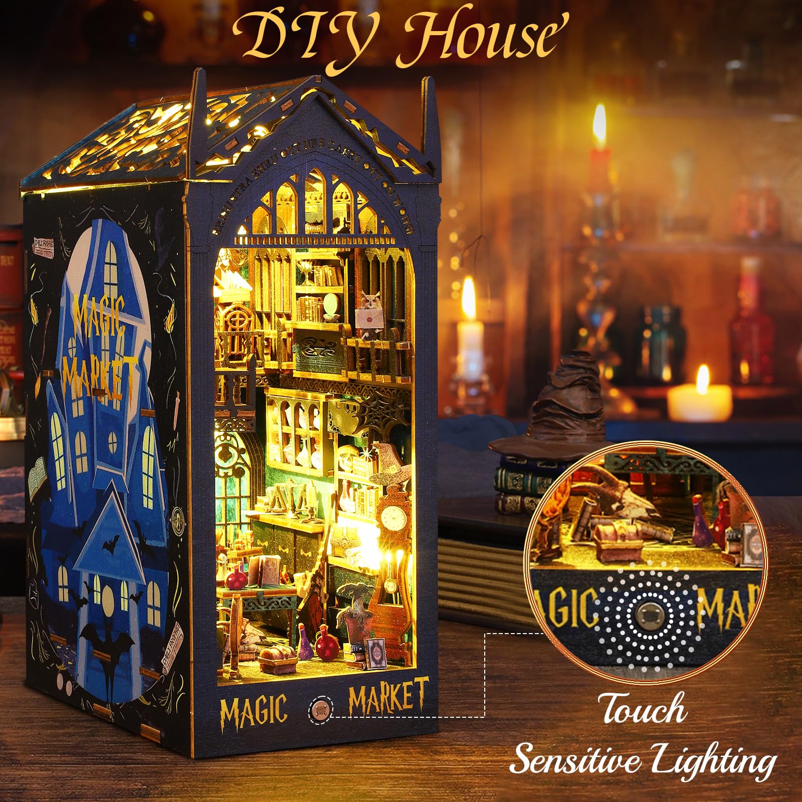 Kit Book Nook Magico - Casa Miniatura 3D Con LED, Da Montare, Decorazione Libreria - Foto 7