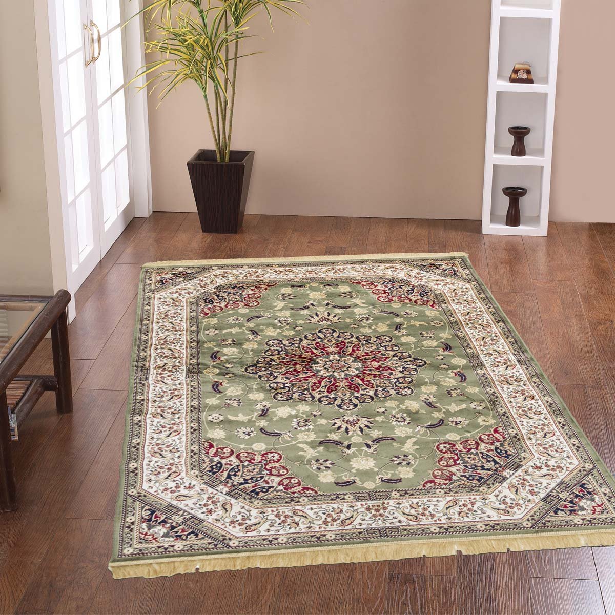 Tappeto RUBINE 317 Keshan VERDE motivo persiano orientale stile classico tradizionale cm.140x190. Tappeto salotto, soggiorno, camera da letto, ingresso, corridoio.