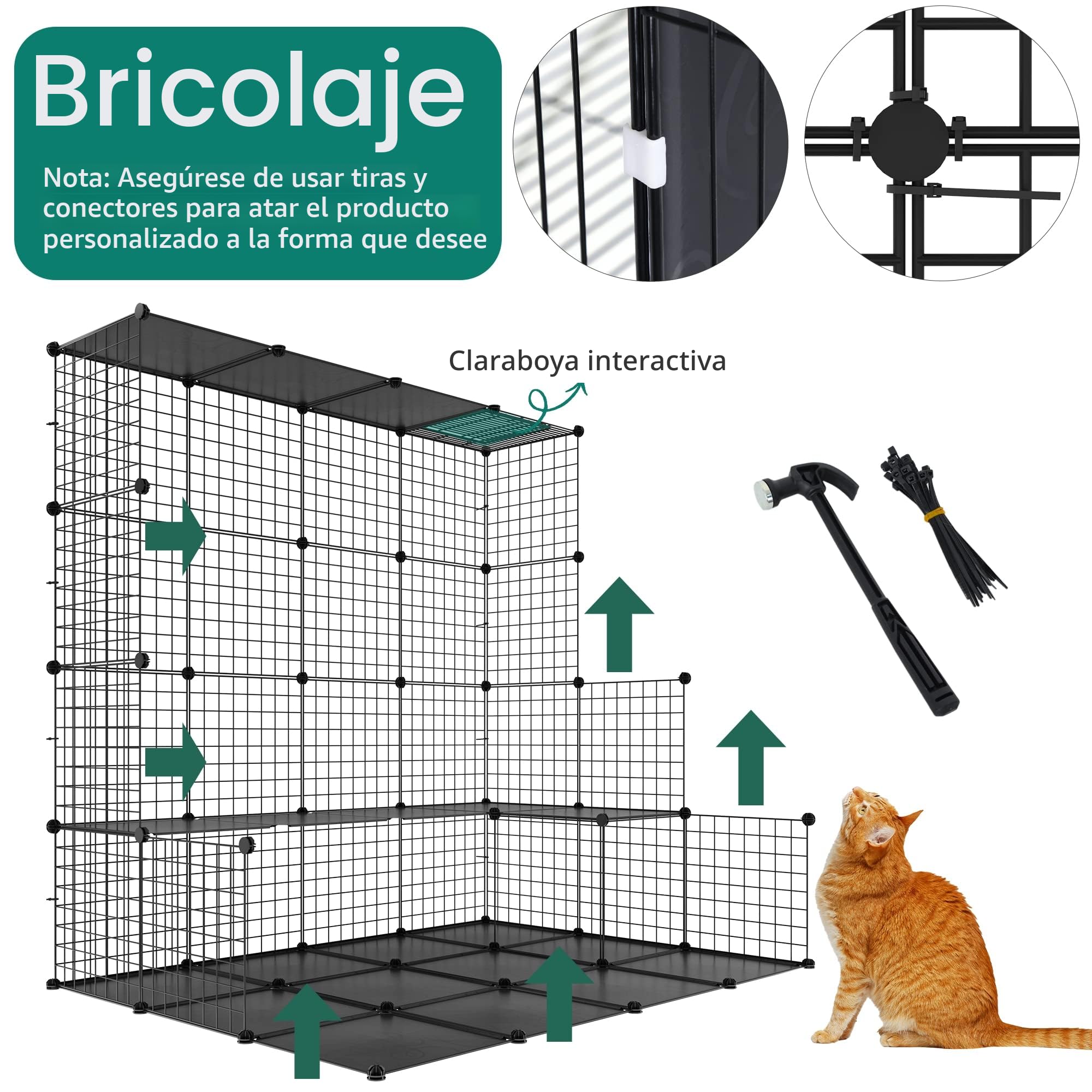 YITAHOME Jaula para Gatos de Interior, 3 Niveles, 3 Puertas, Negro, Jaula para Mascotas con Hamaca Extragrande