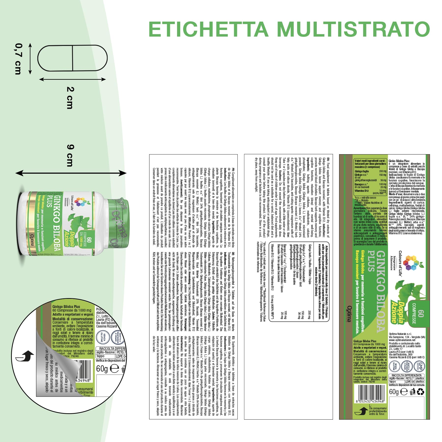 Colours of Life Ginkgo Biloba Plus - Integratore di Ginkgo Biloba - Supporto delle Capacità Cognitive, della Memoria e dell'Apprendimento, Riduce lo Stress Fisico e Mentale - Senza Glutine e Vegano, 6