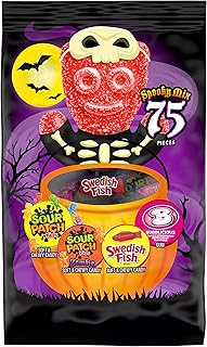 Sour Patch Kids Zombie Swedish Fish & Bubblicious Gum Halloween Candy Mix, Strawberry, 75 Count