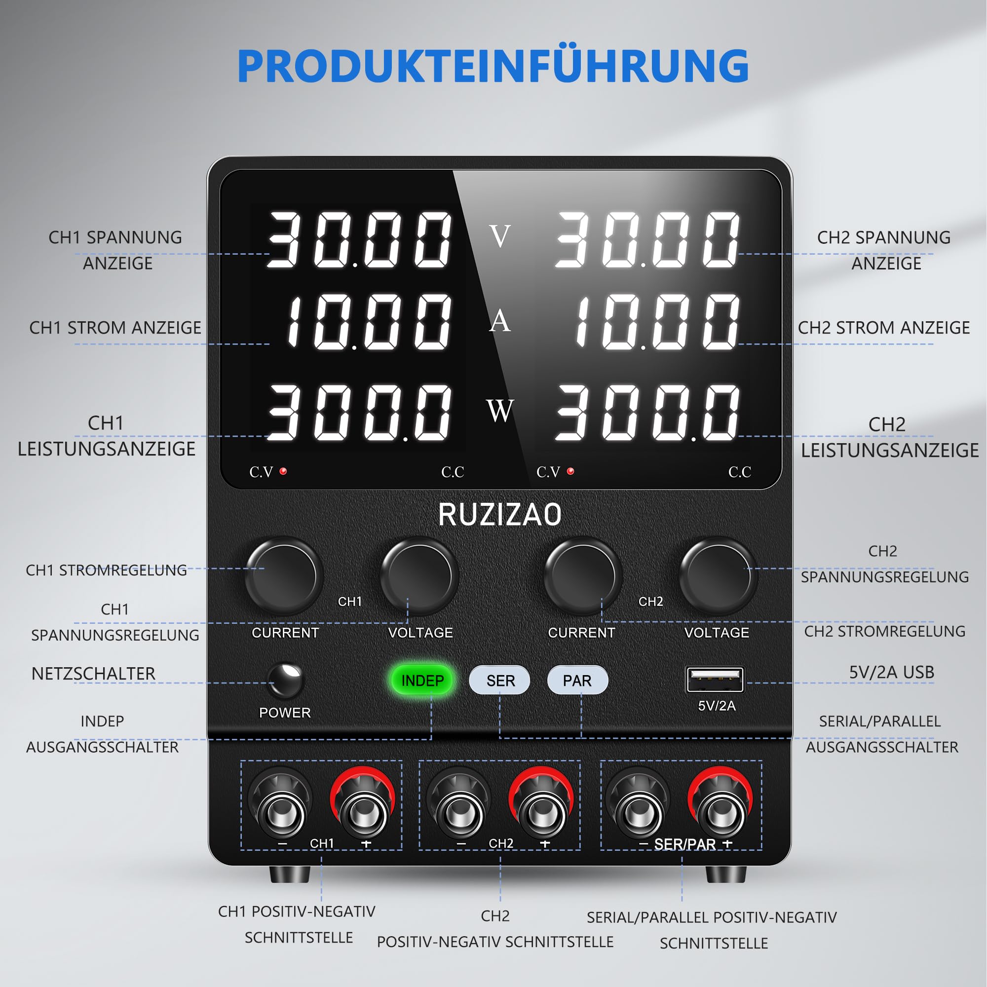 Dual Labornetzteil 30V 10A Seriell Parallel Einstellbares Labornetzgerät 60V 10A/30V 20A Encoder Einstellung DC Regelbar Netzgerät Dual Spannung Aktuell Vier in Einem Labor-Gleichstromnetzteil